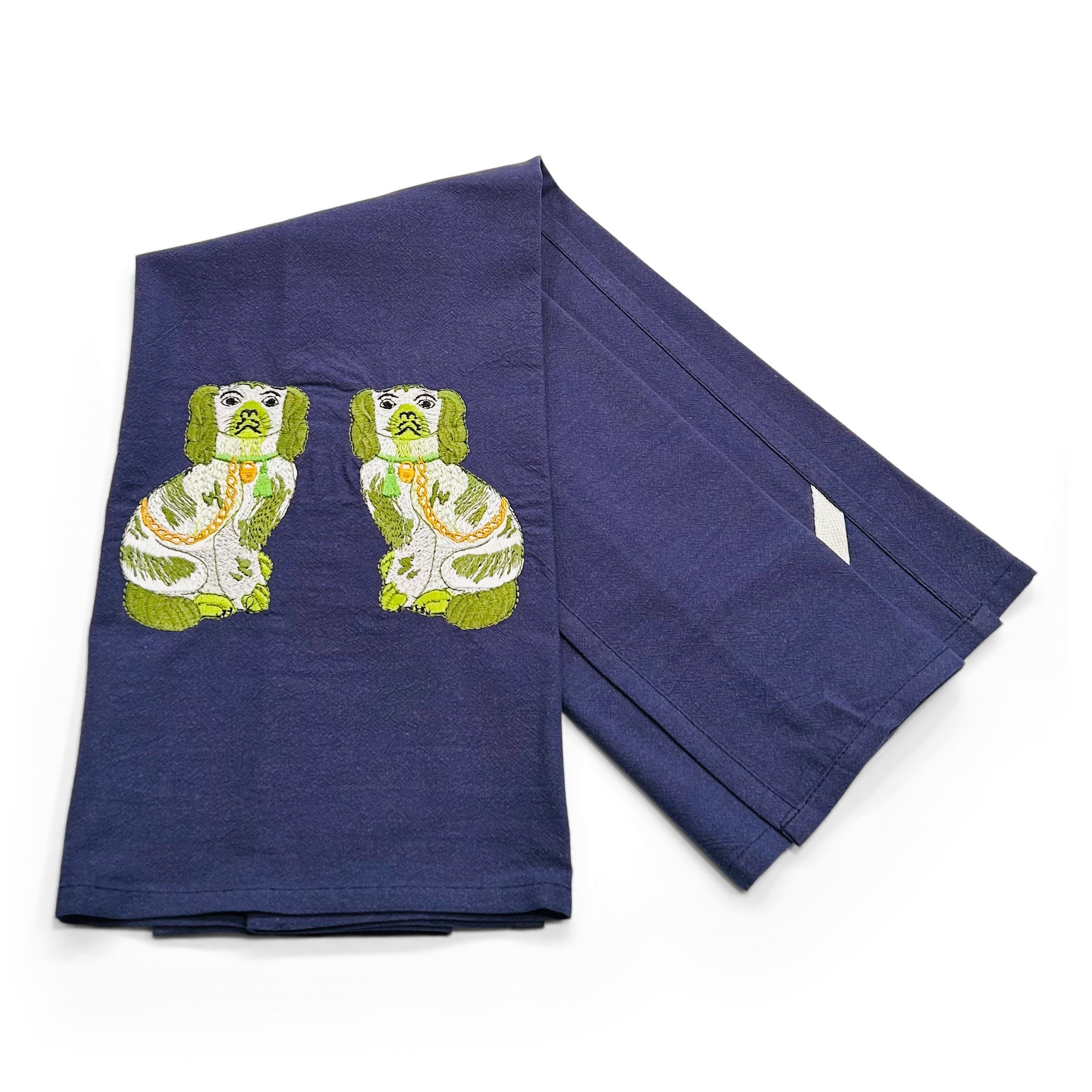 Green Staffordshire Dogs on navy