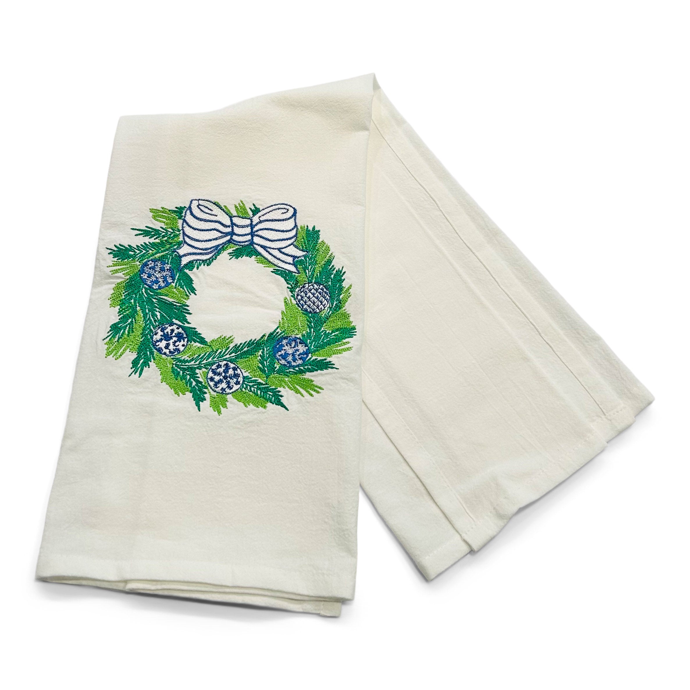 Chinoiserie Wreath with Blue Ornaments on white