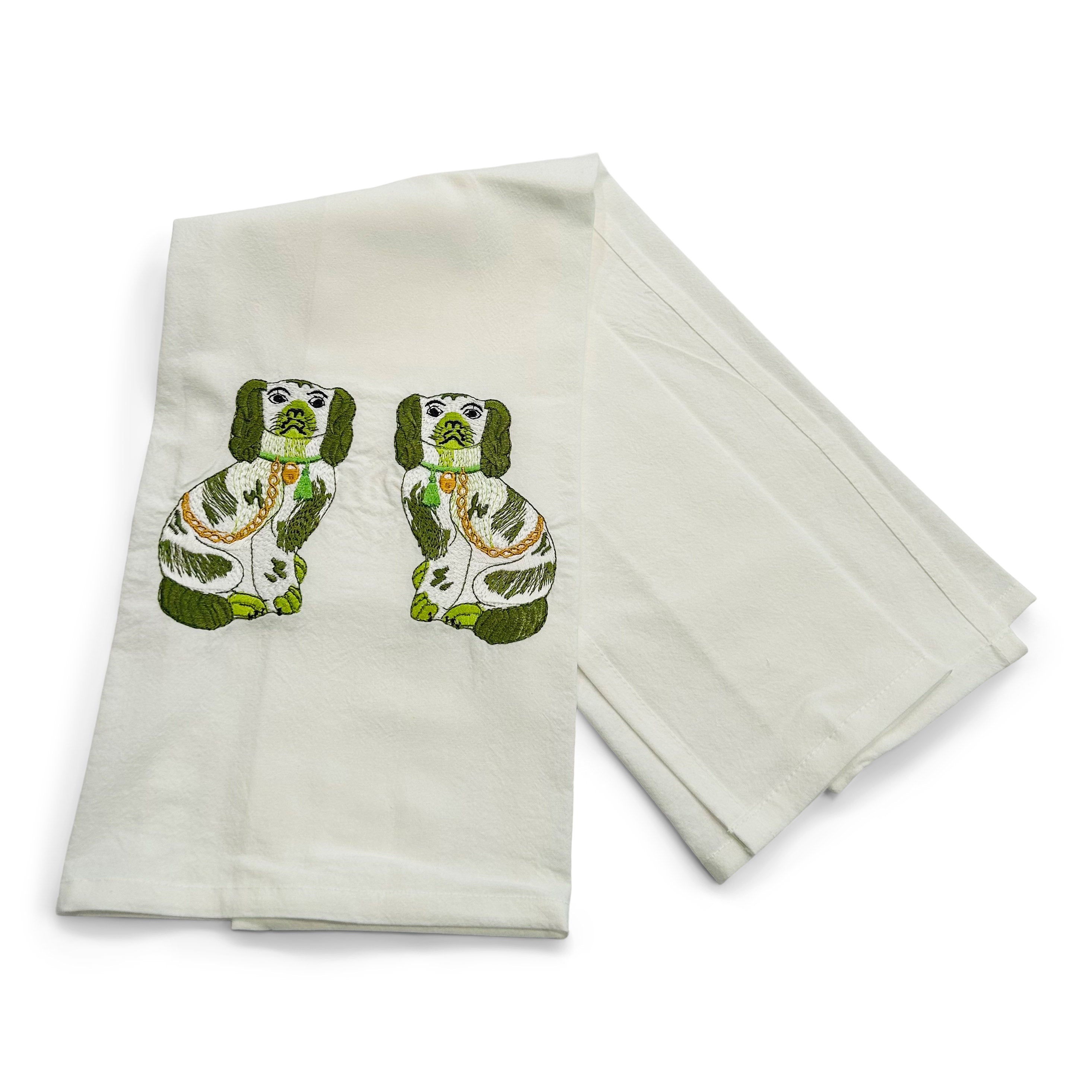 Green Staffordshire Dogs on white