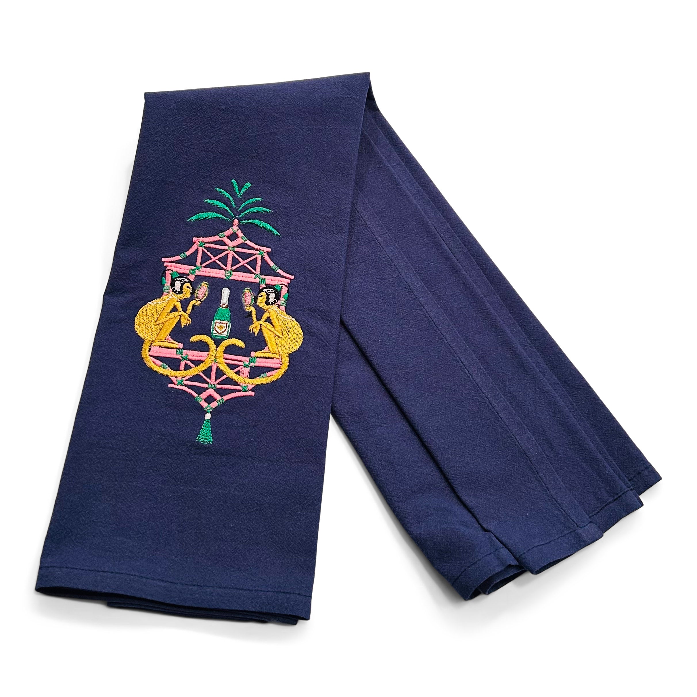 Monkeys in Pagoda Crest on navy