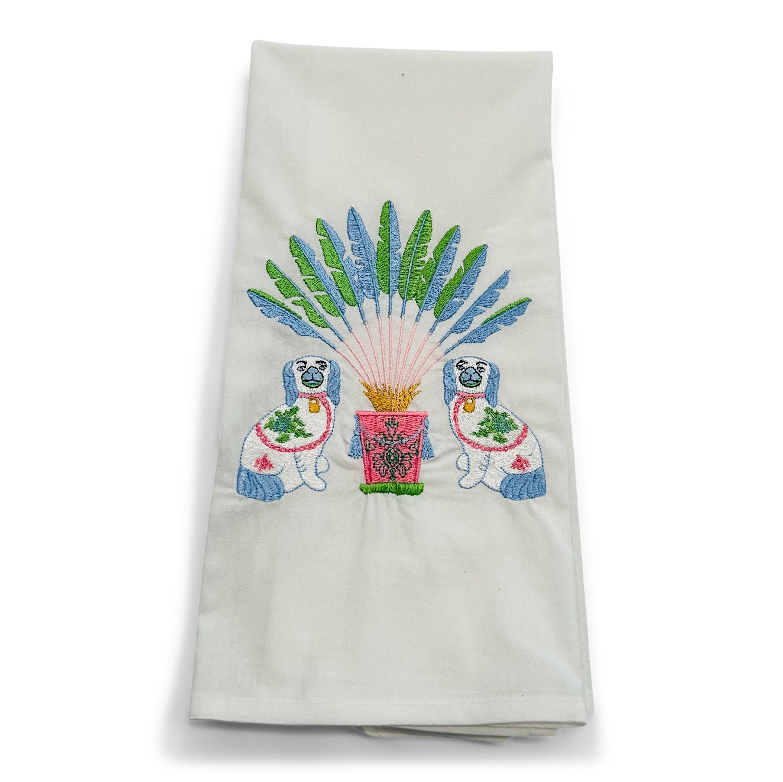 Chinoiserie Staffordshire Dogs with Palms Dish Towel