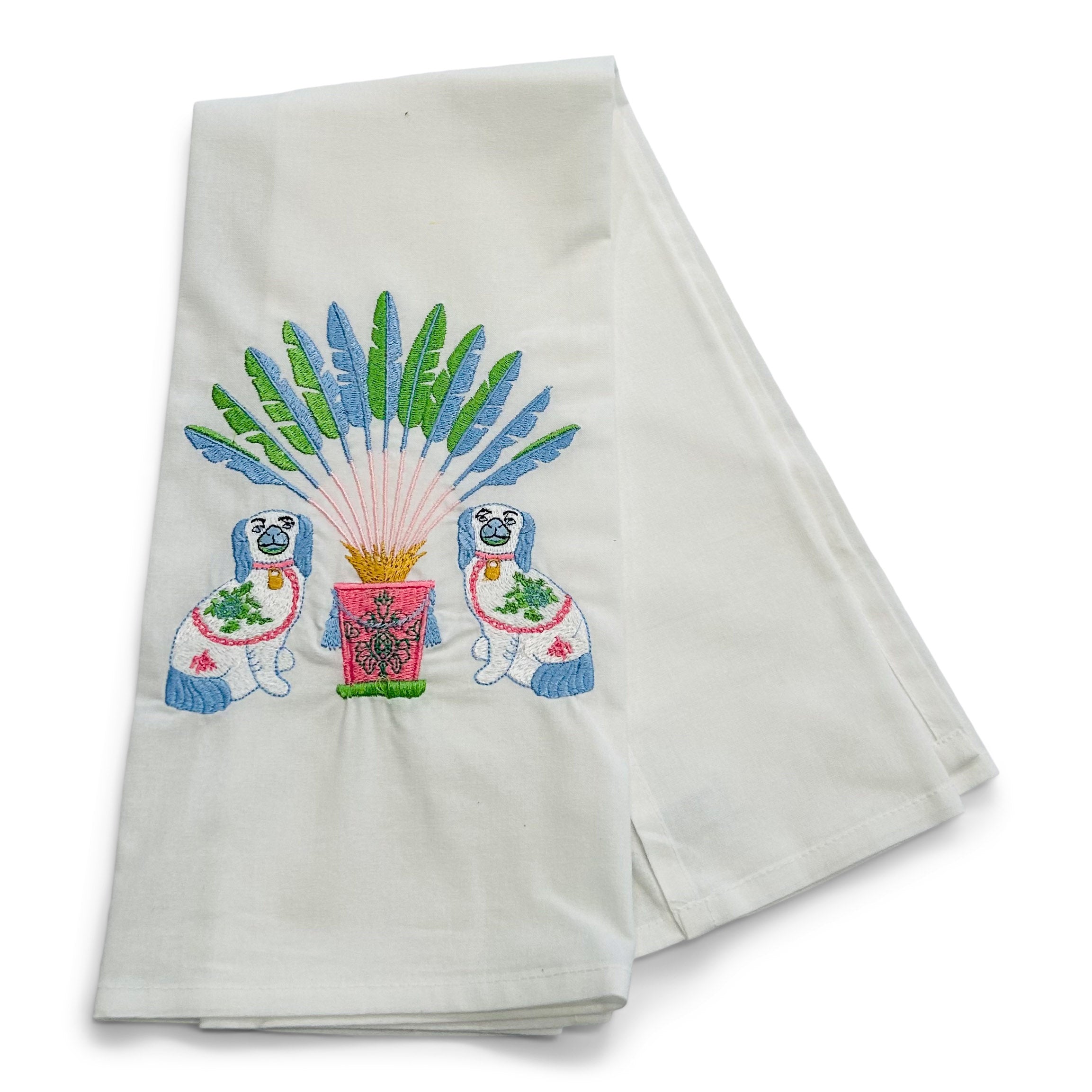 Chinoiserie Staffordshire Dogs with Palms Dish Towel