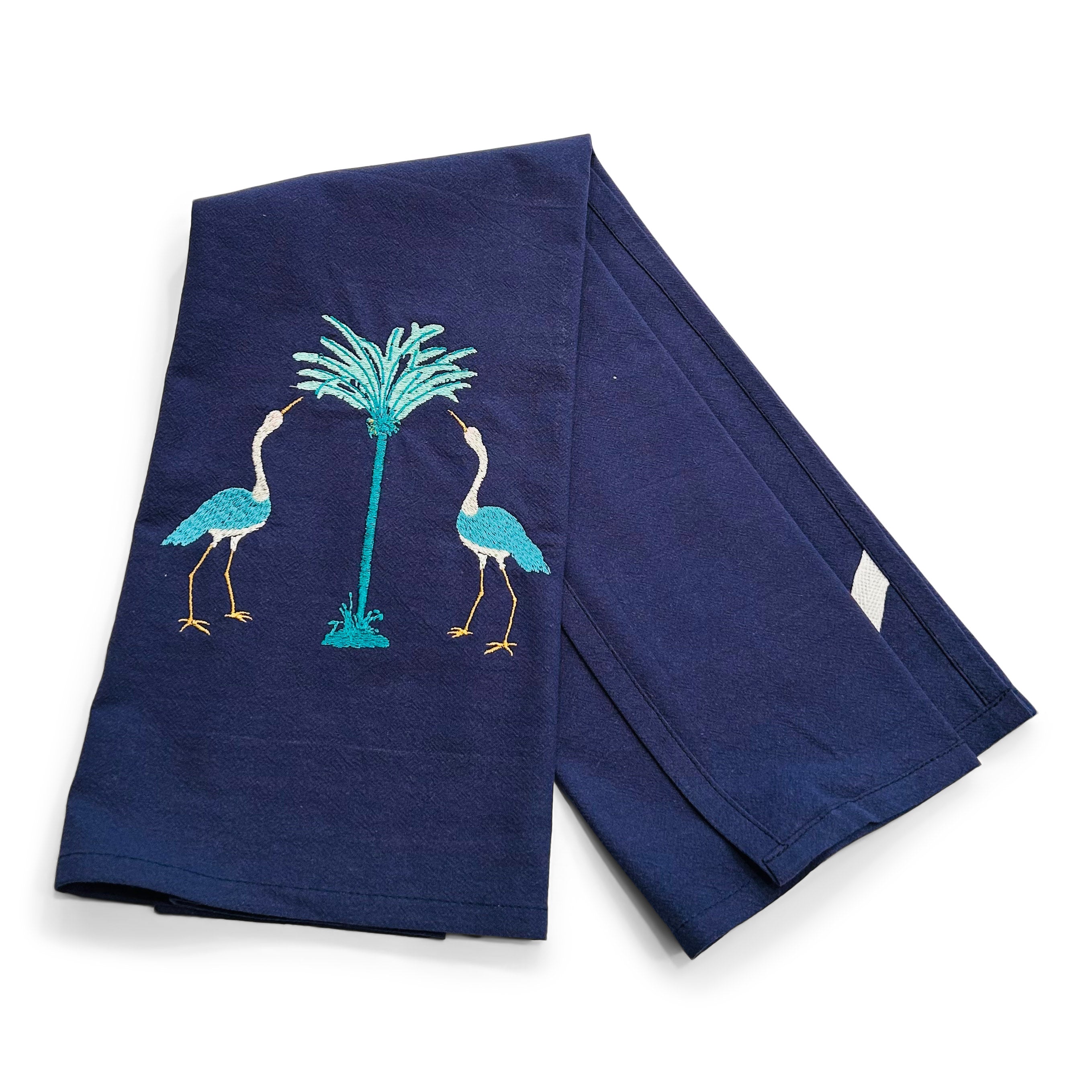 Cranes (Teal) with Teal Palm Tree on navy