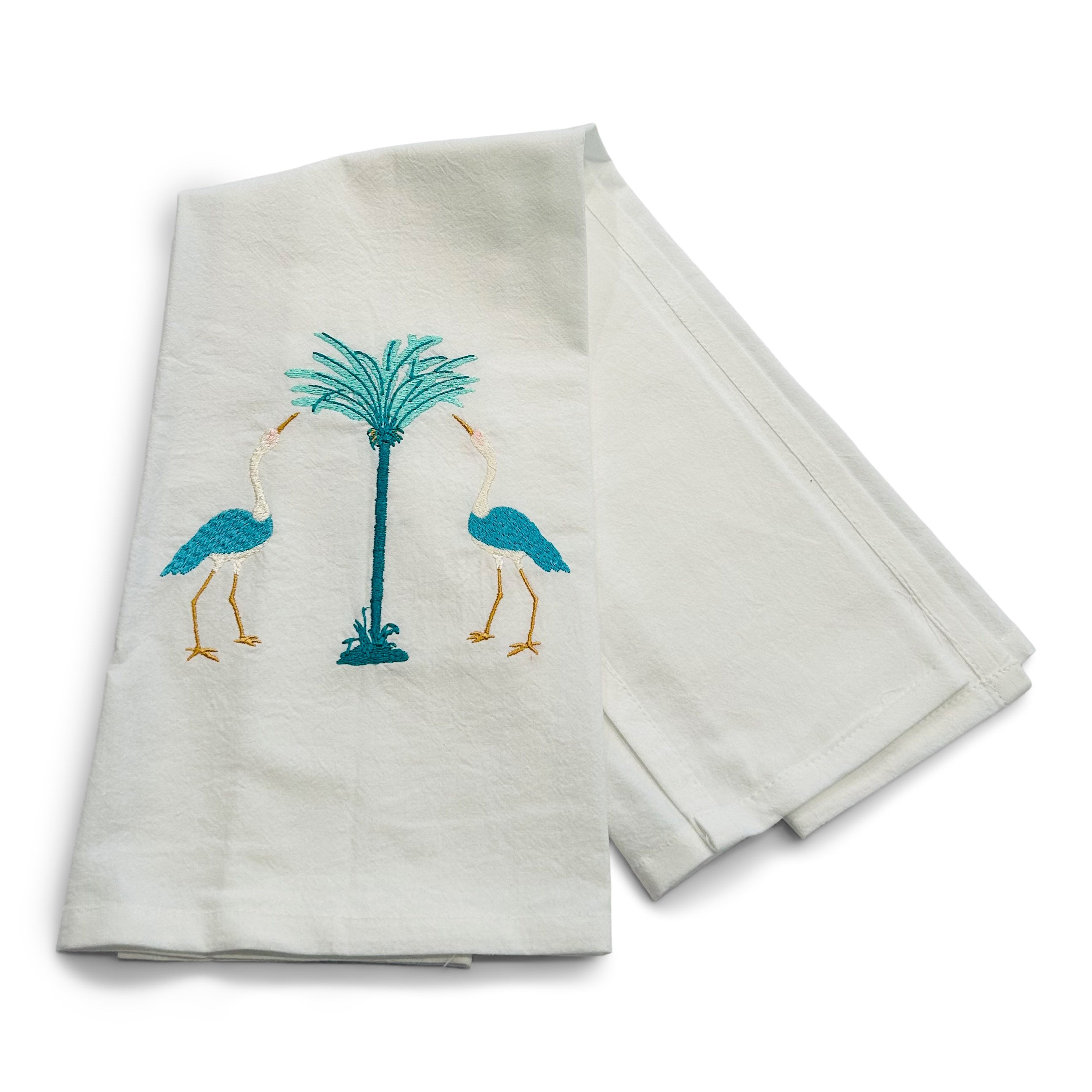 Cranes (Teal) with Teal Palm Tree on white