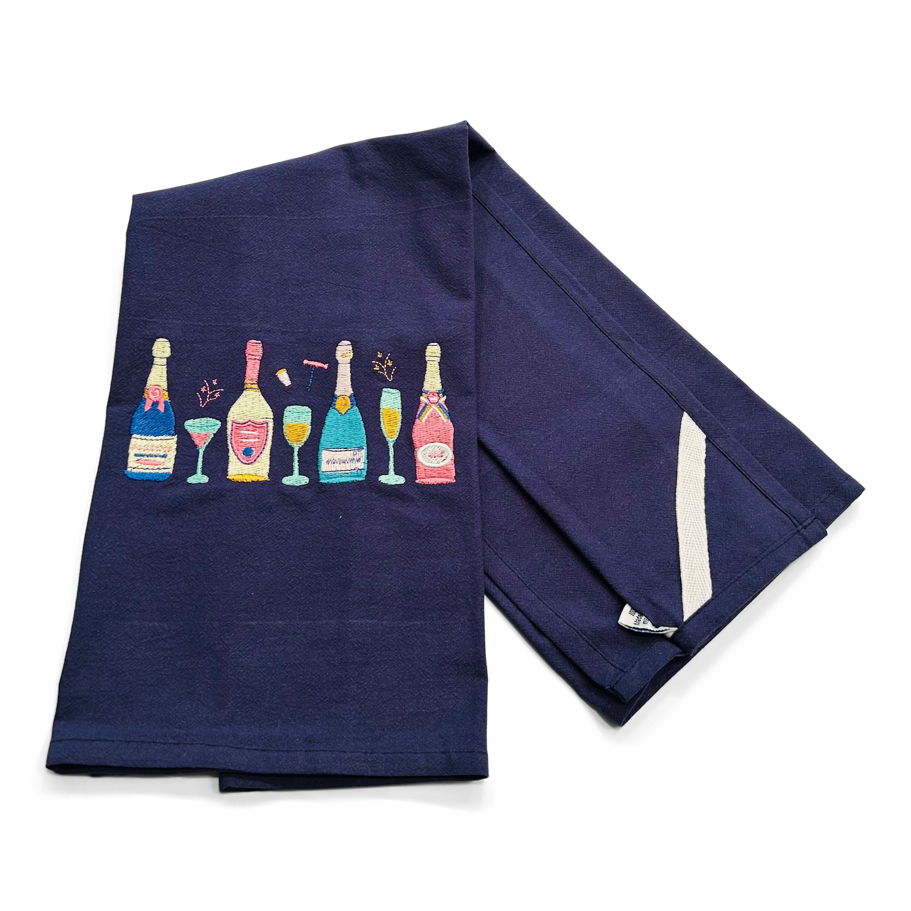 Row of Champagne Bottles on navy