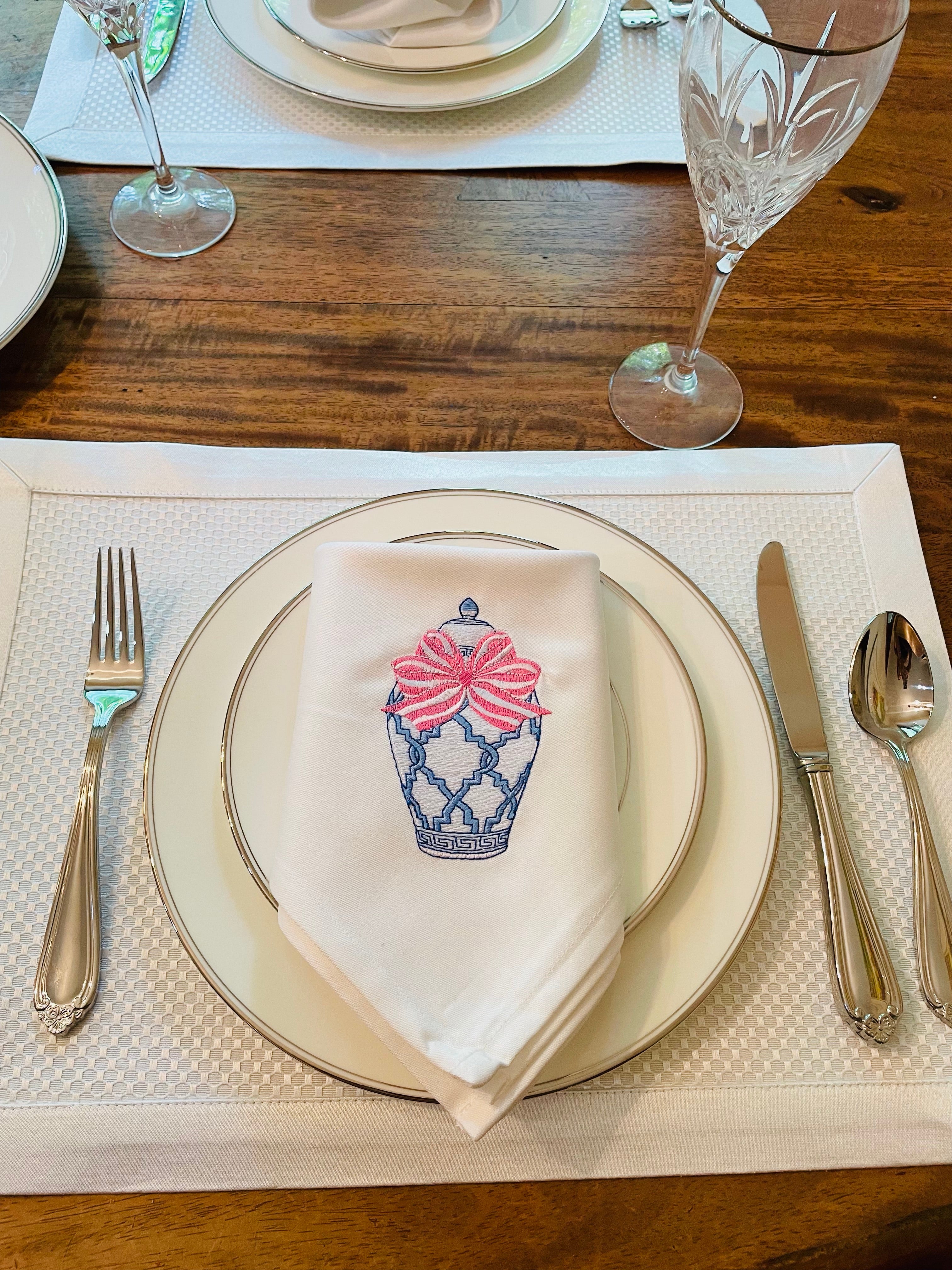 Napkin - Single - Ginger Jar with Pink Bow