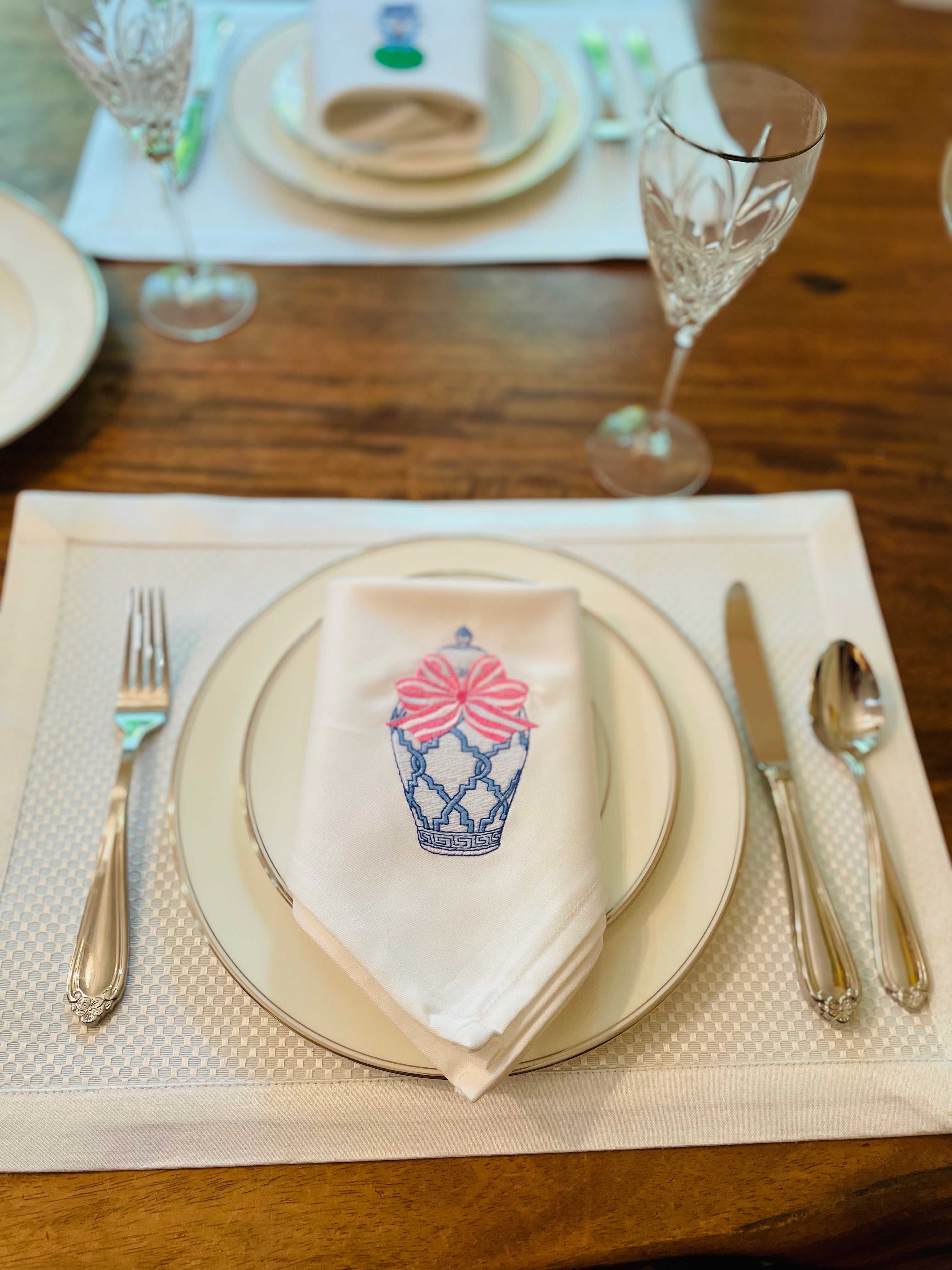 Napkin - Single - Ginger Jar with Pink Bow