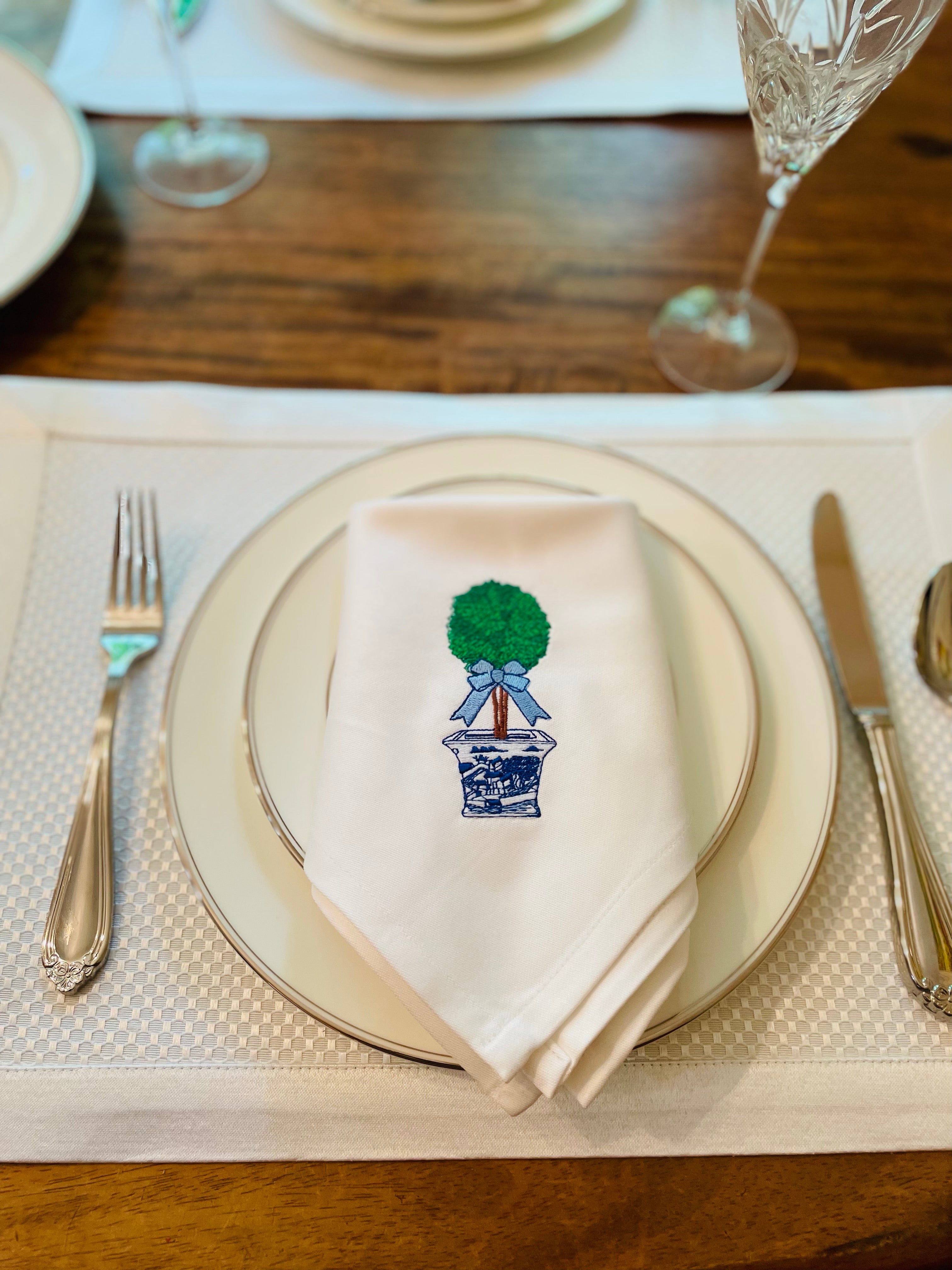 Napkin - Single - Topiary with Blue Bow