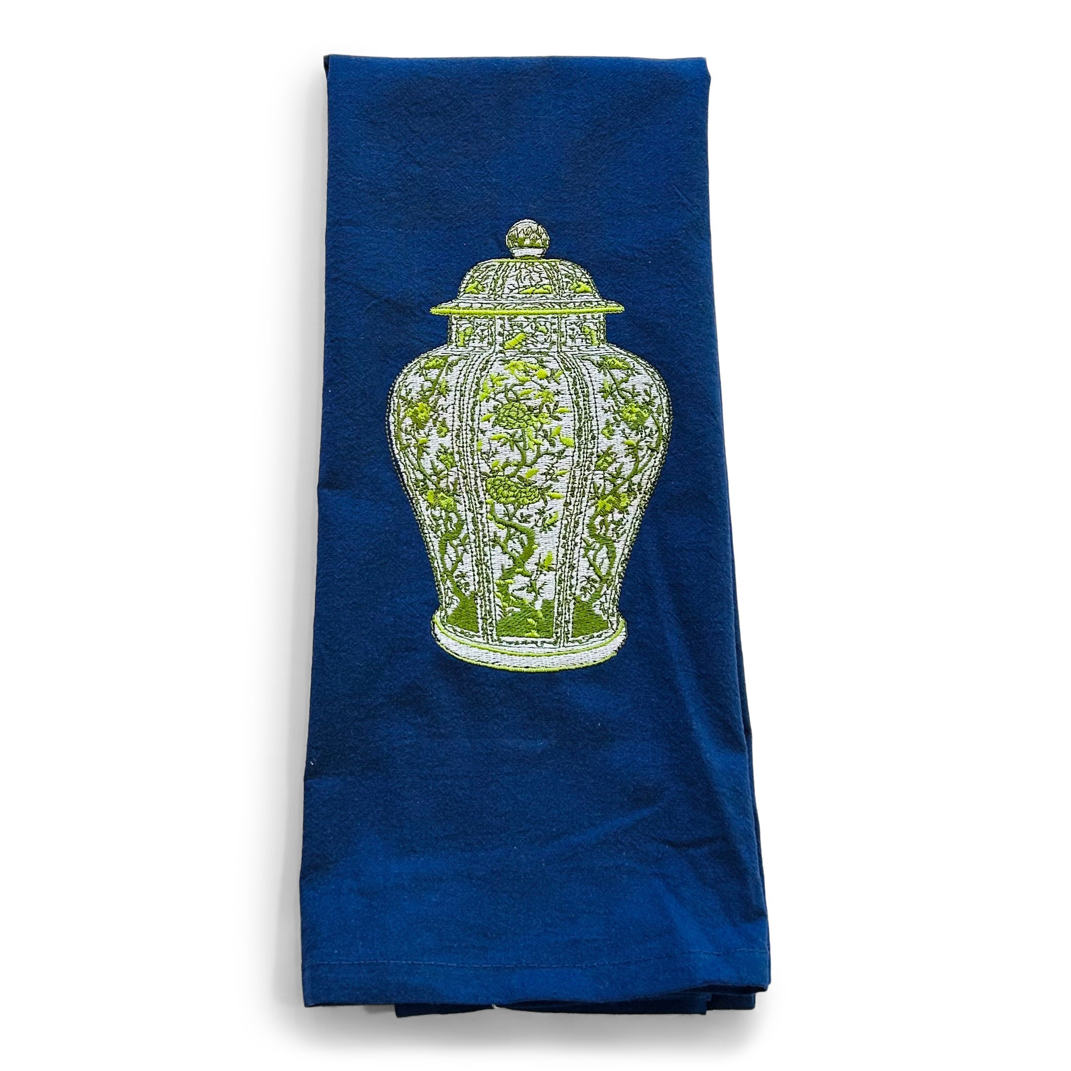 Towel - Ginger Jar GREEN on Navy