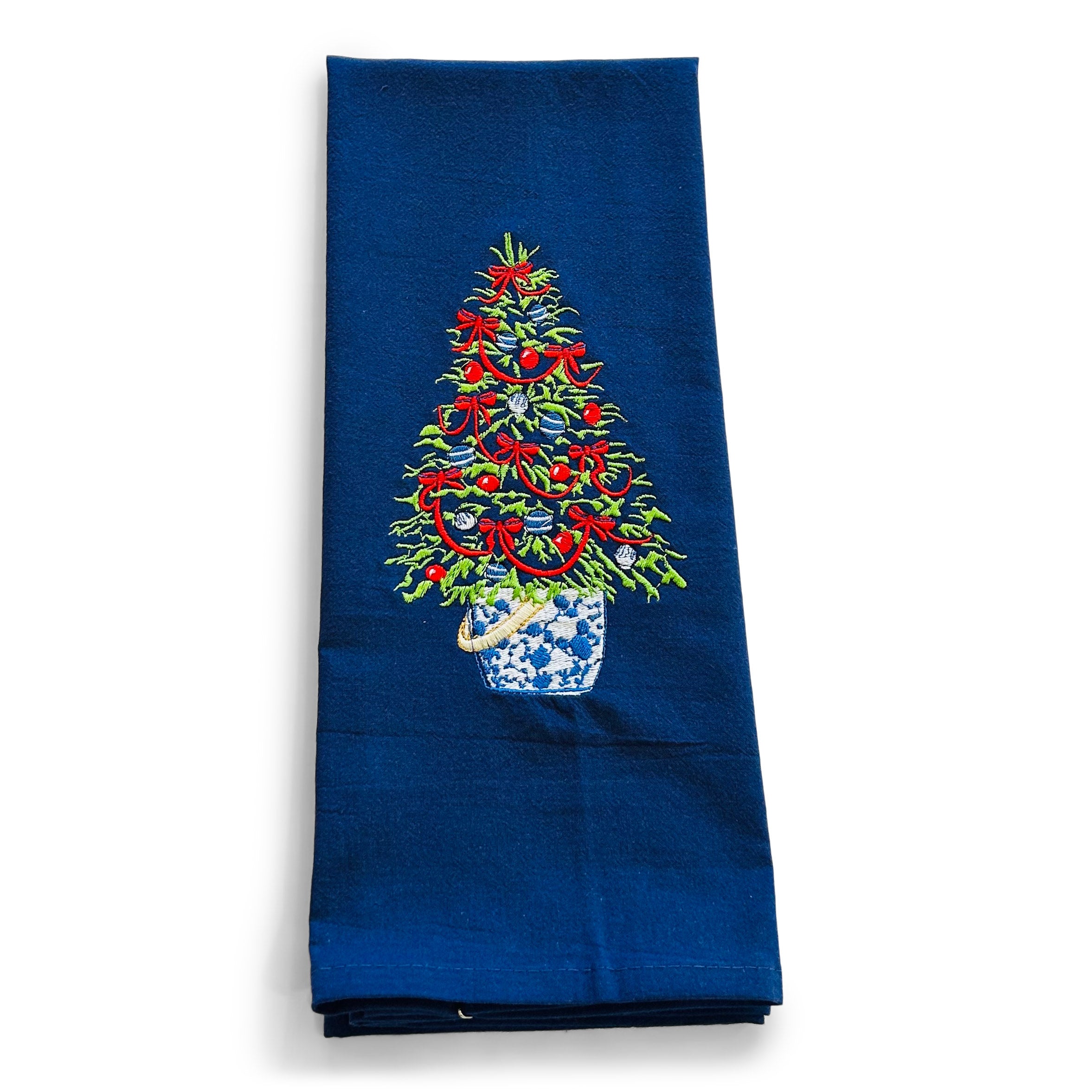 Christmas Tree with Red Ribbon Towel