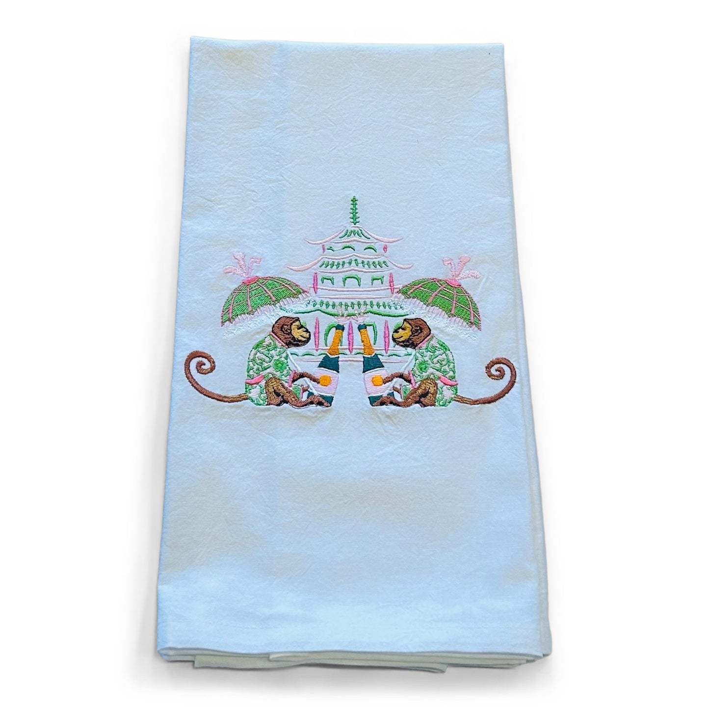 Chinoiserie Monkeys Celebrating Dish Towel