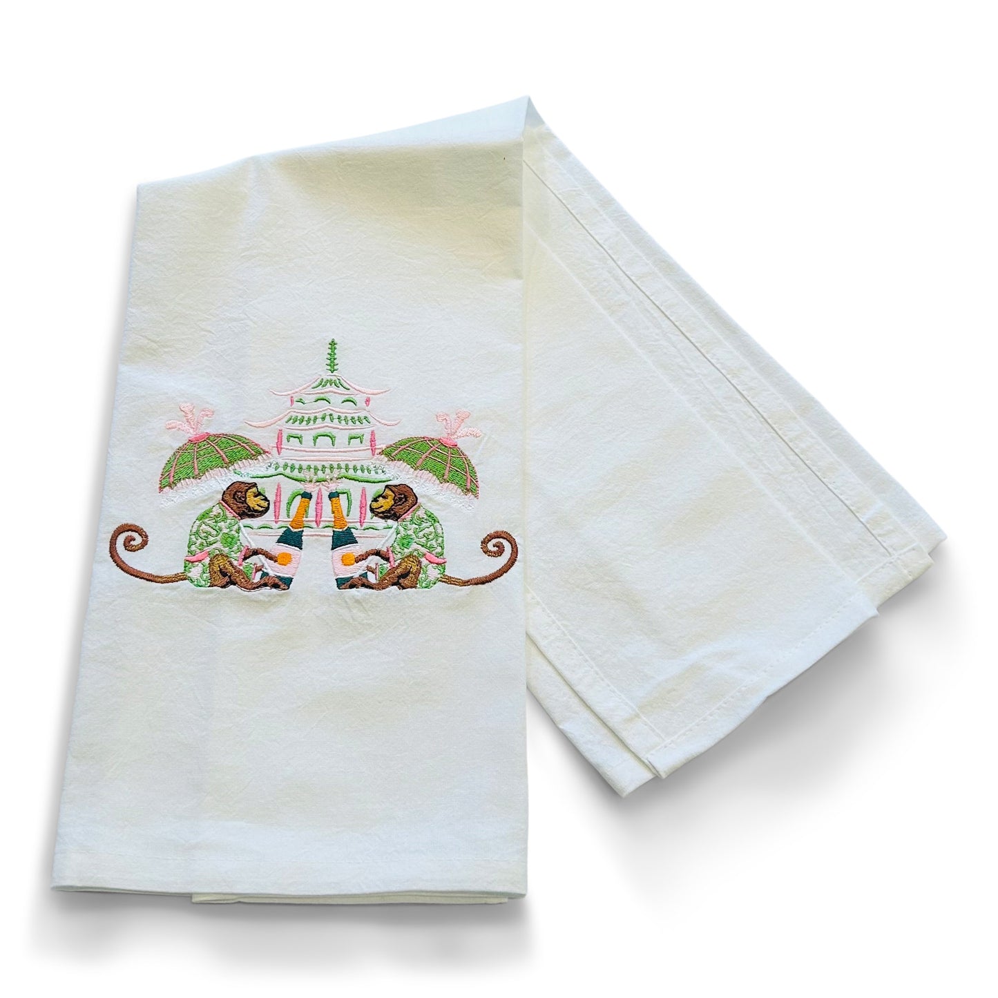 Chinoiserie Monkeys Celebrating Dish Towel