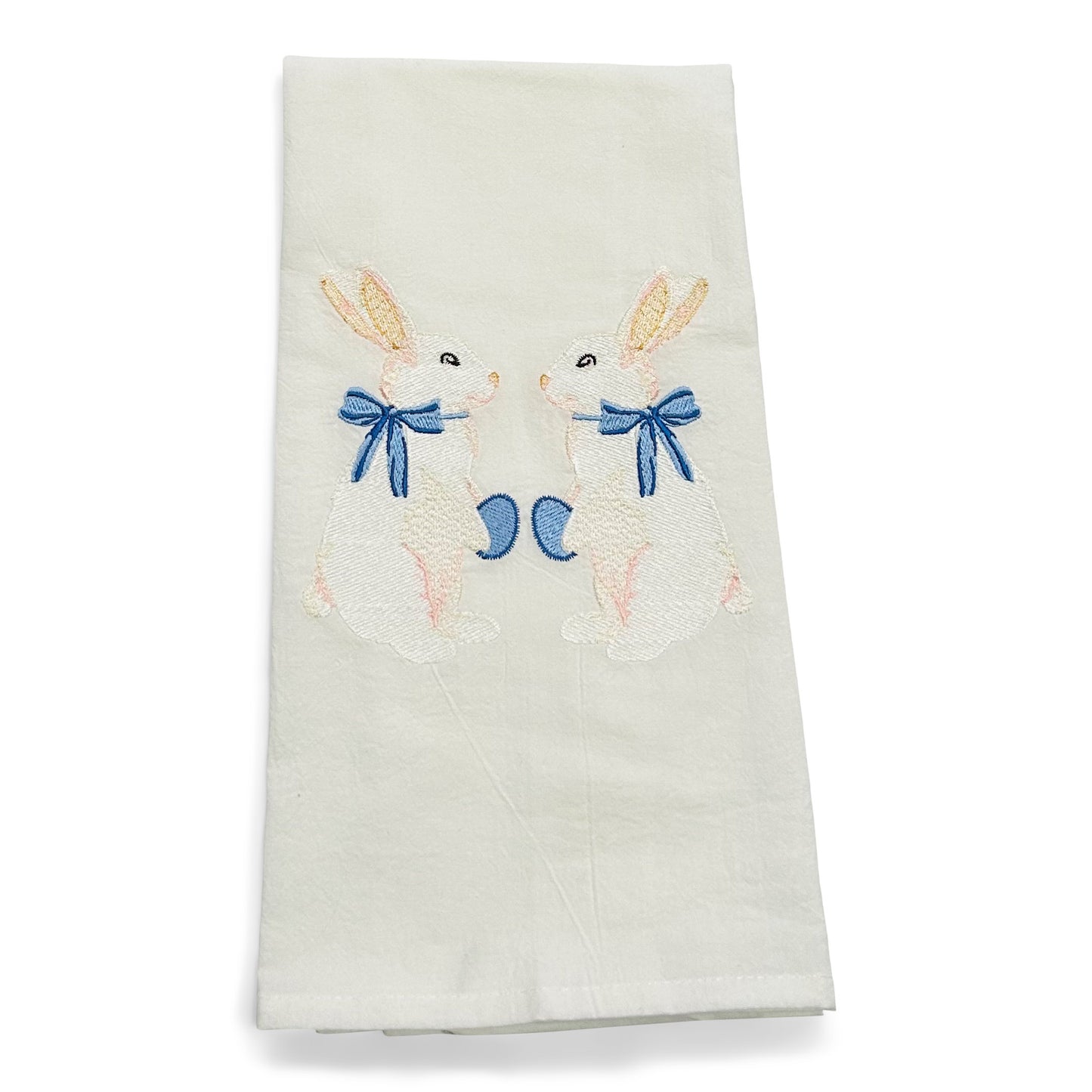 Pair of White Bunnies with Blue Egg