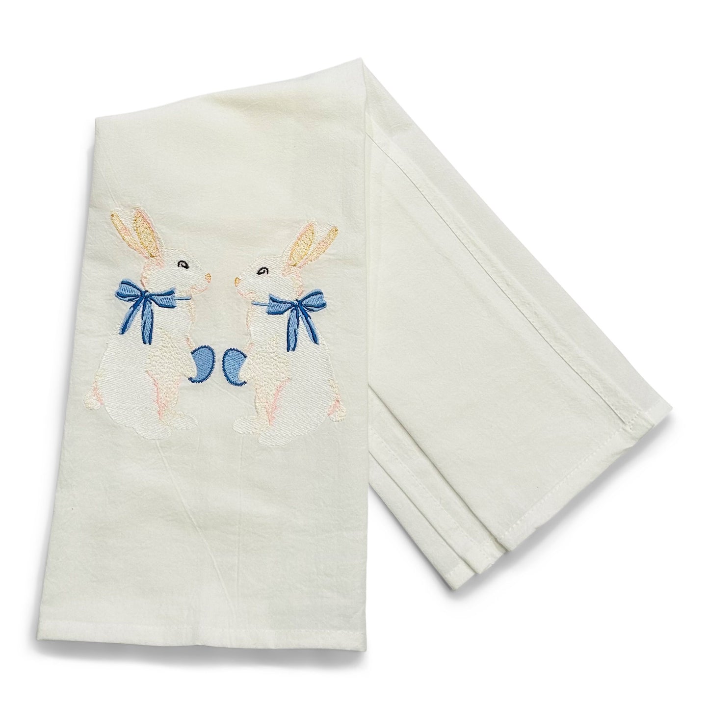 Pair of White Bunnies with Blue Egg