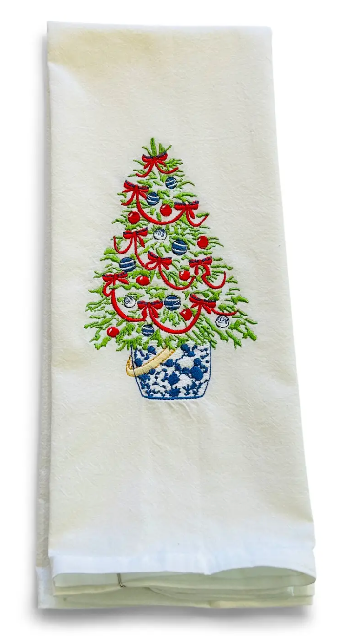 Christmas Tree with Red Ribbon Towel