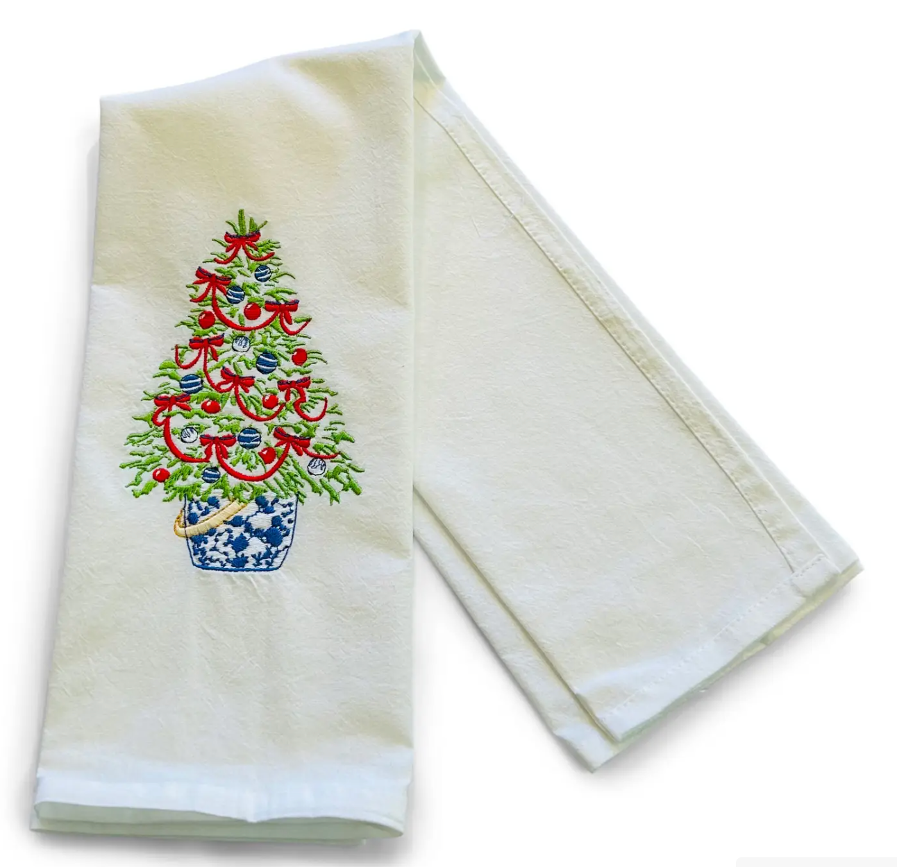 Christmas Tree with Red Ribbon Towel
