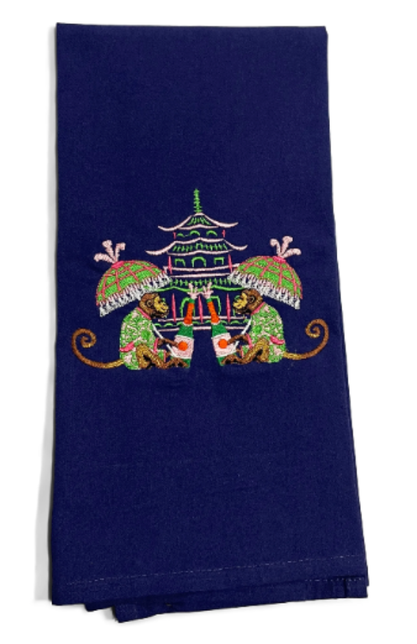 Chinoiserie Monkeys Celebrating Dish Towel