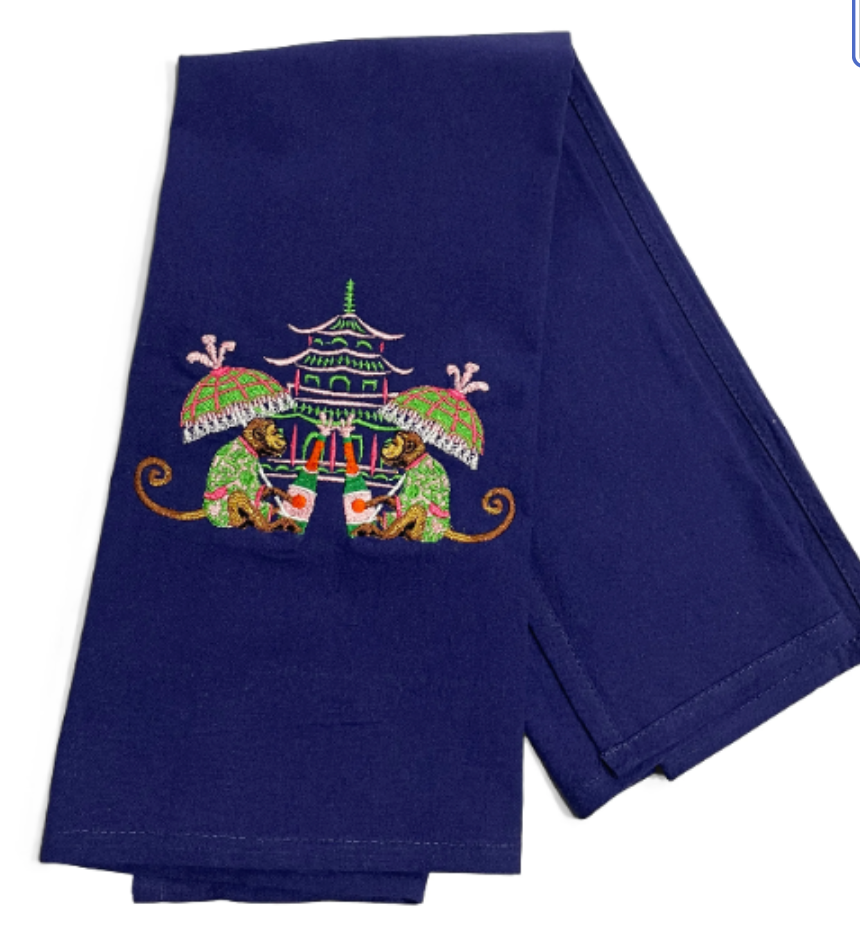 Chinoiserie Monkeys Celebrating Dish Towel