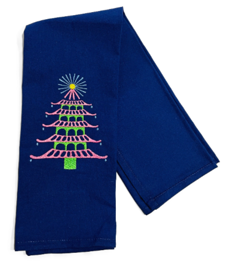 Chinoiserie Pagoda Christmas Tree Dish Towel