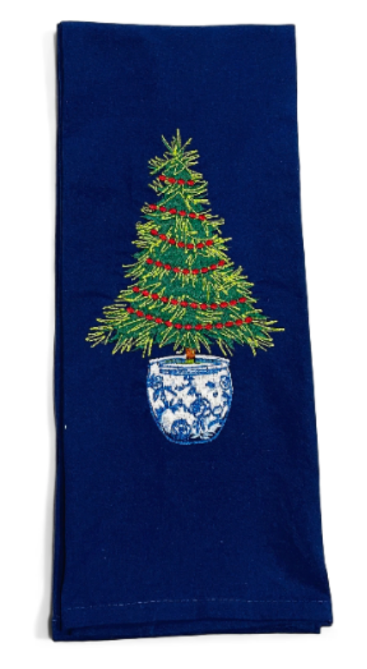 Chinoiserie Christmas Tree with Ornaments Dish Towel