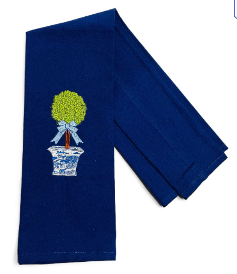 Chinoiserie Topiary with Blue Bow Dish Towel