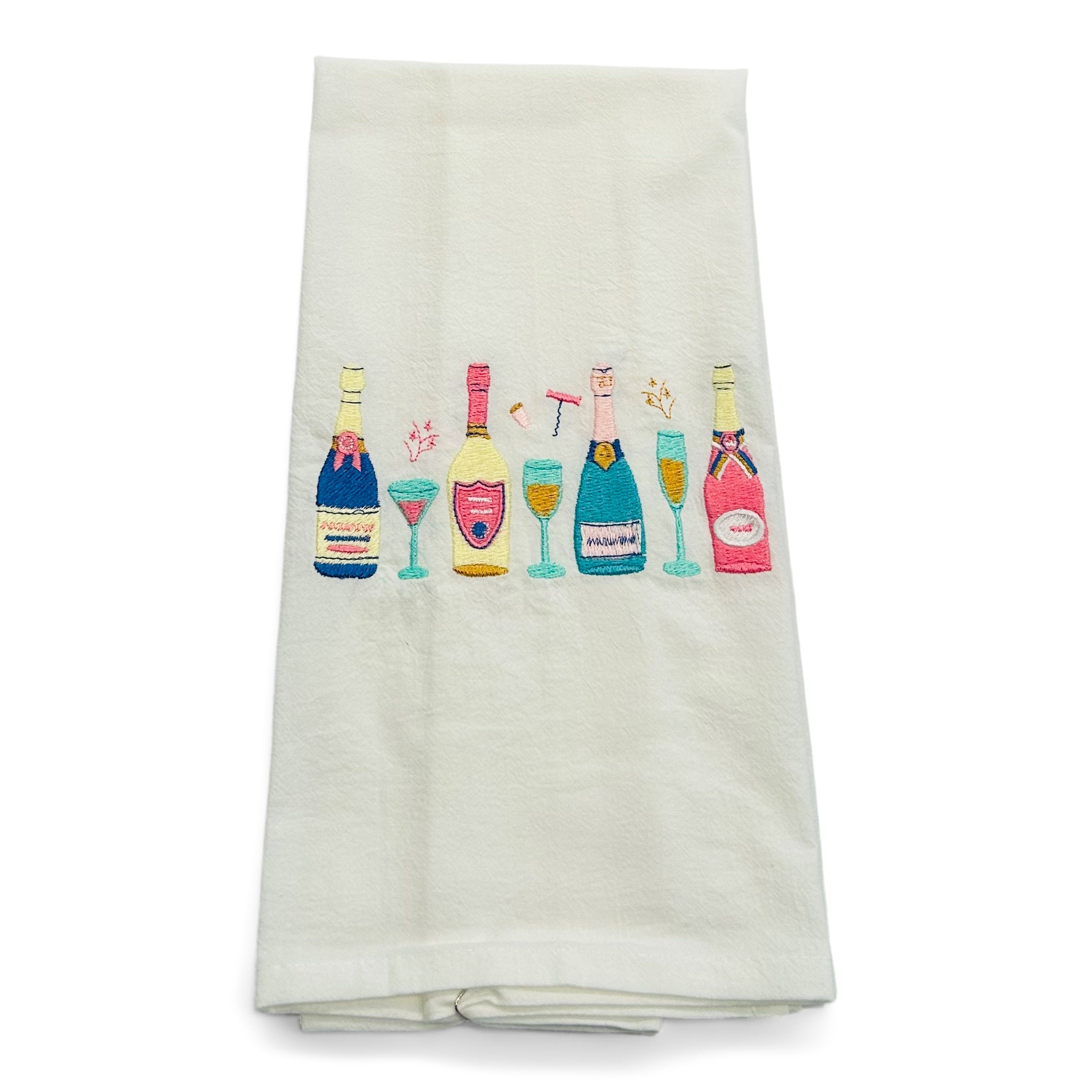 Row of Champagne Bottles on white