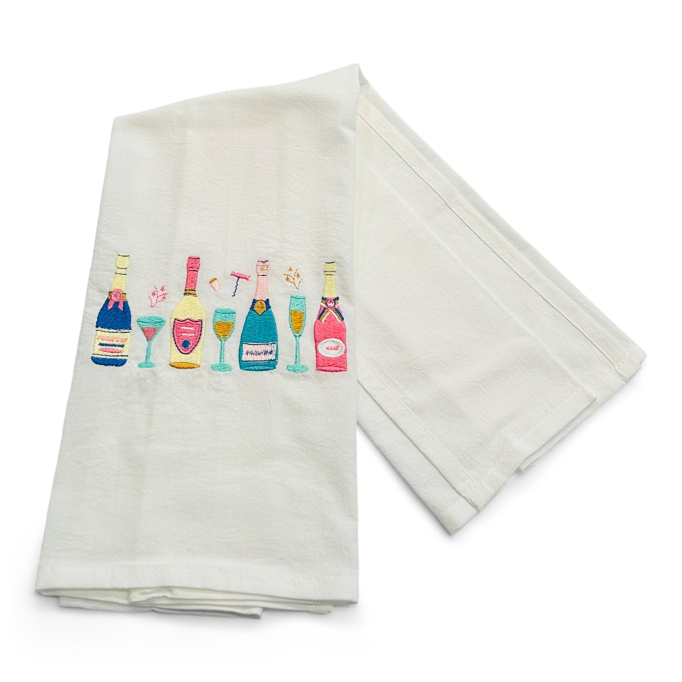 Row of Champagne Bottles on white