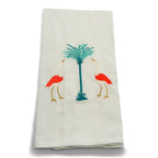 Cranes (Coral) with Teal Palm Trees on white