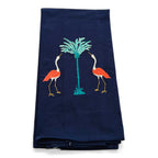 Cranes (Coral) with Teal Palm Trees on navy