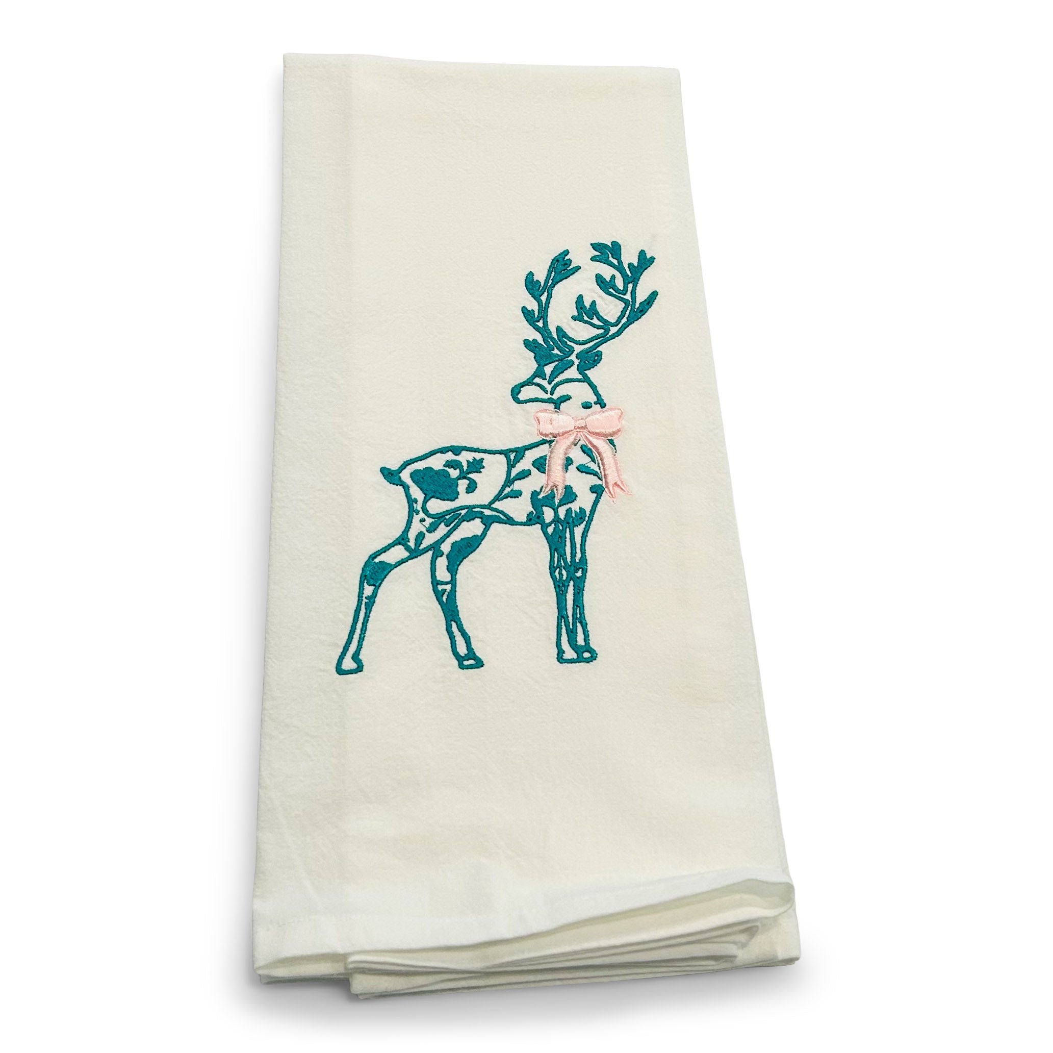 Dark Teal Reindeer with Pink Bow