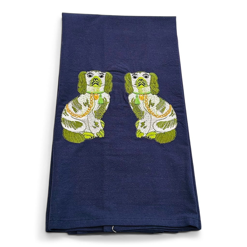 Green Staffordshire Dogs on navy