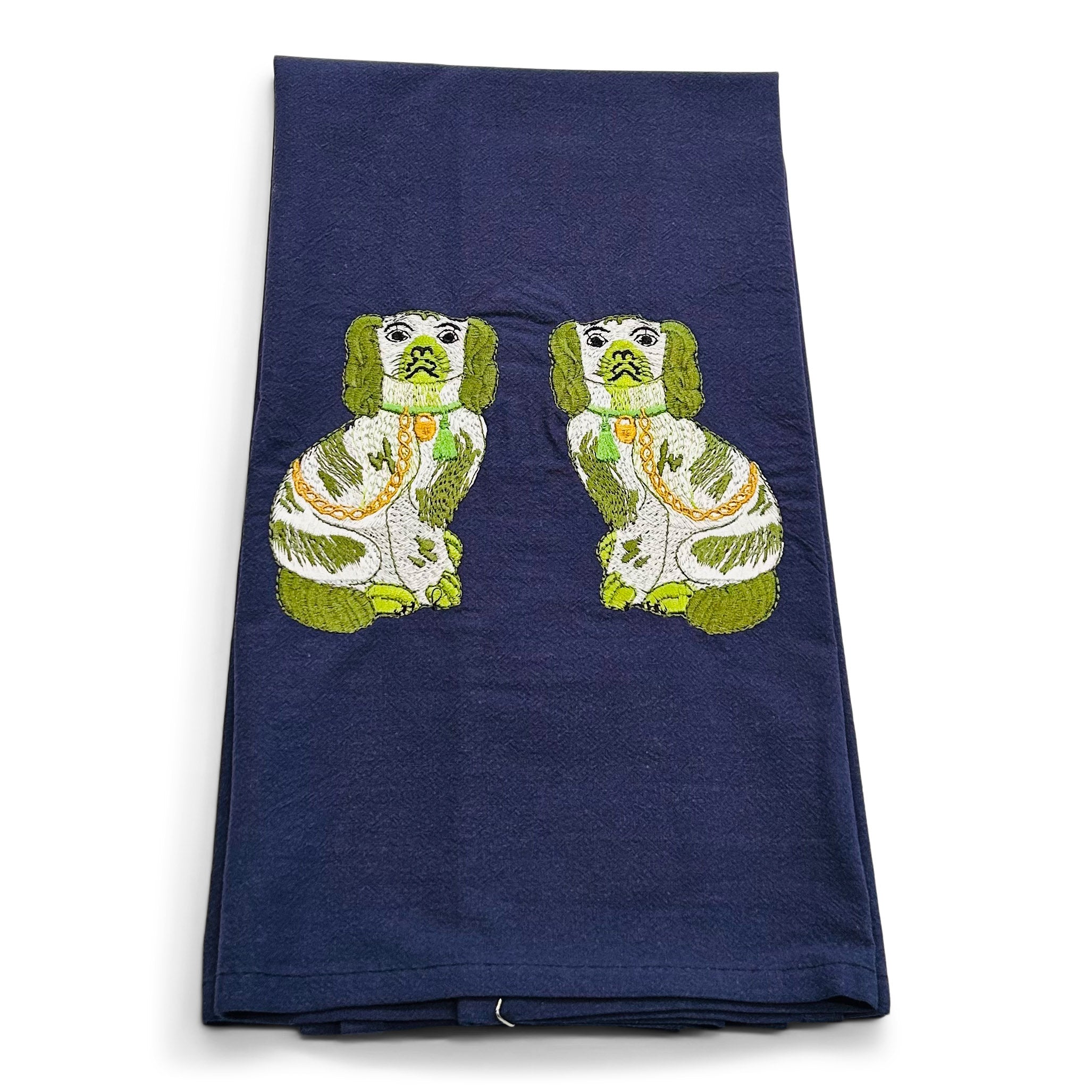 Green Staffordshire Dogs on navy