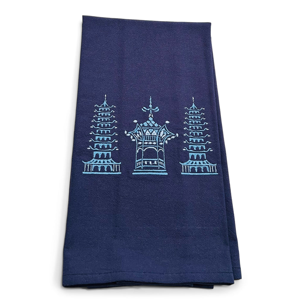 Trio Pagodas Traditional Colors on navy