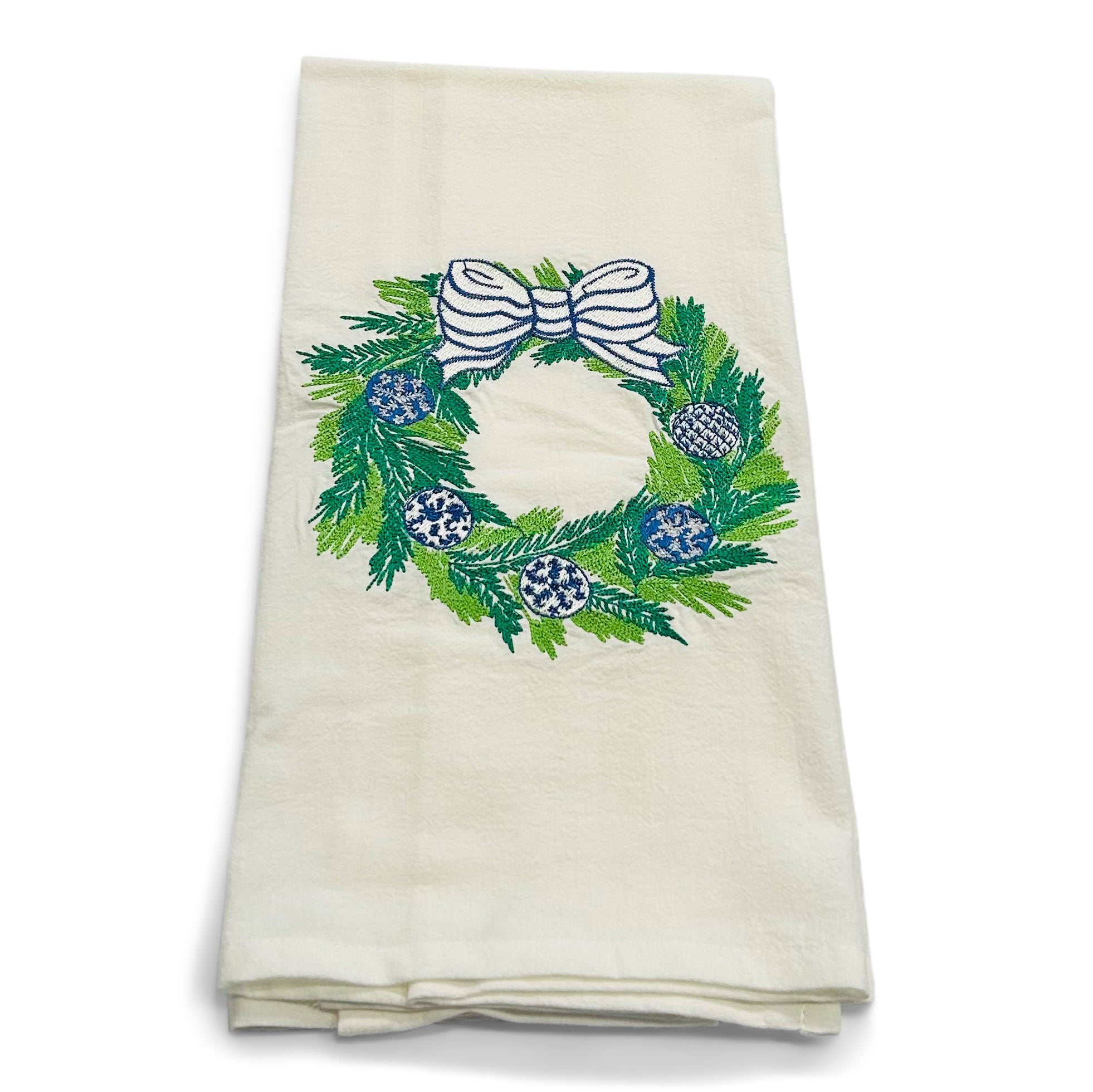 Chinoiserie Wreath with Blue Ornaments on white