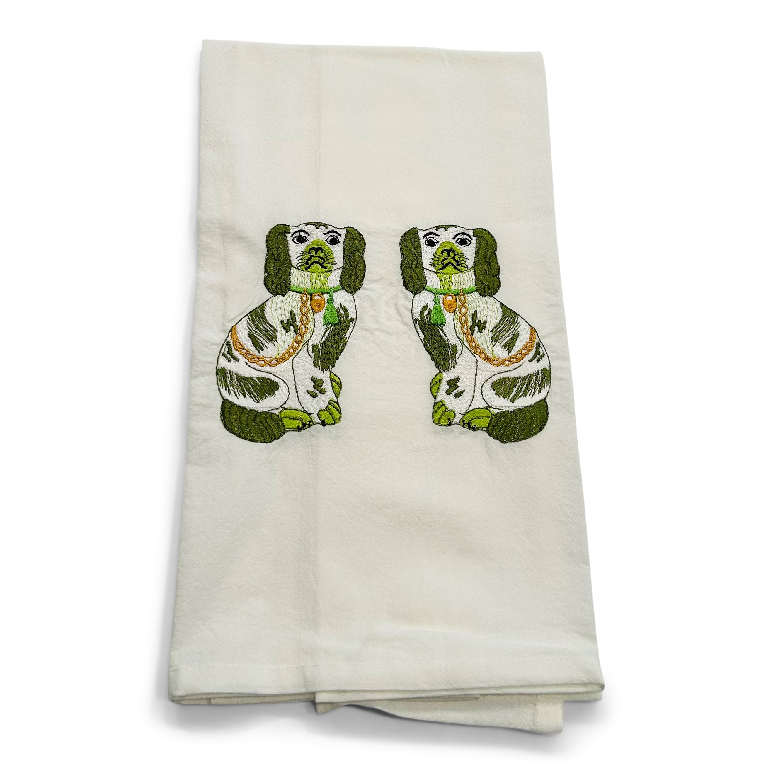 Green Staffordshire Dogs on white