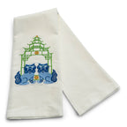 Blue Shisa Lions with Green Pagoda on white