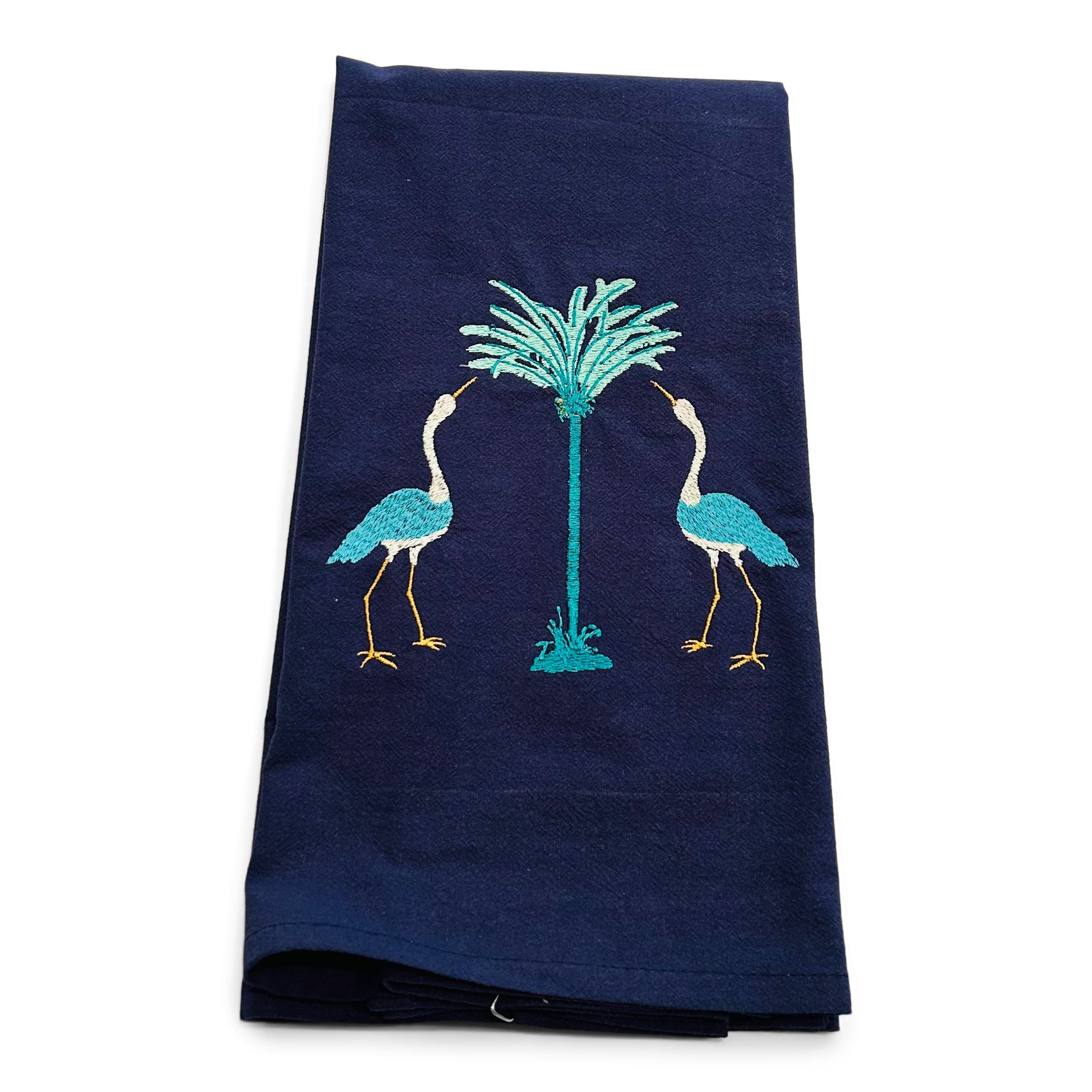 Cranes (Teal) with Teal Palm Tree on navy