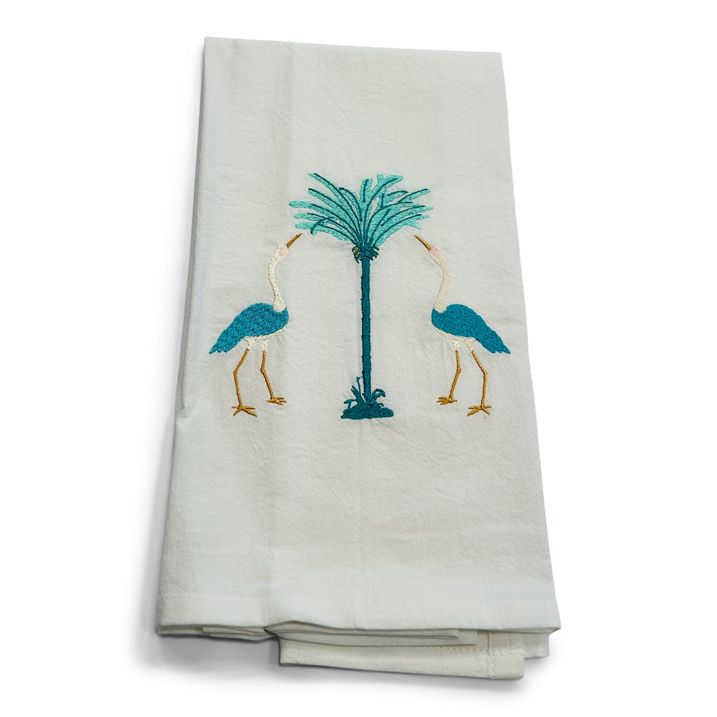 Cranes (Teal) with Teal Palm Tree on white