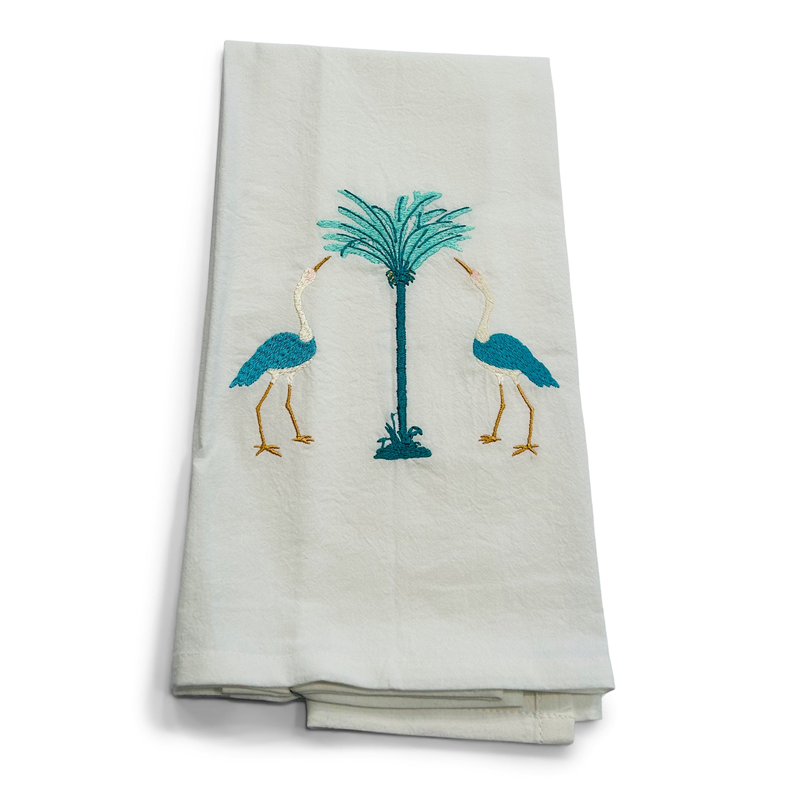 Cranes (Teal) with Teal Palm Tree on white