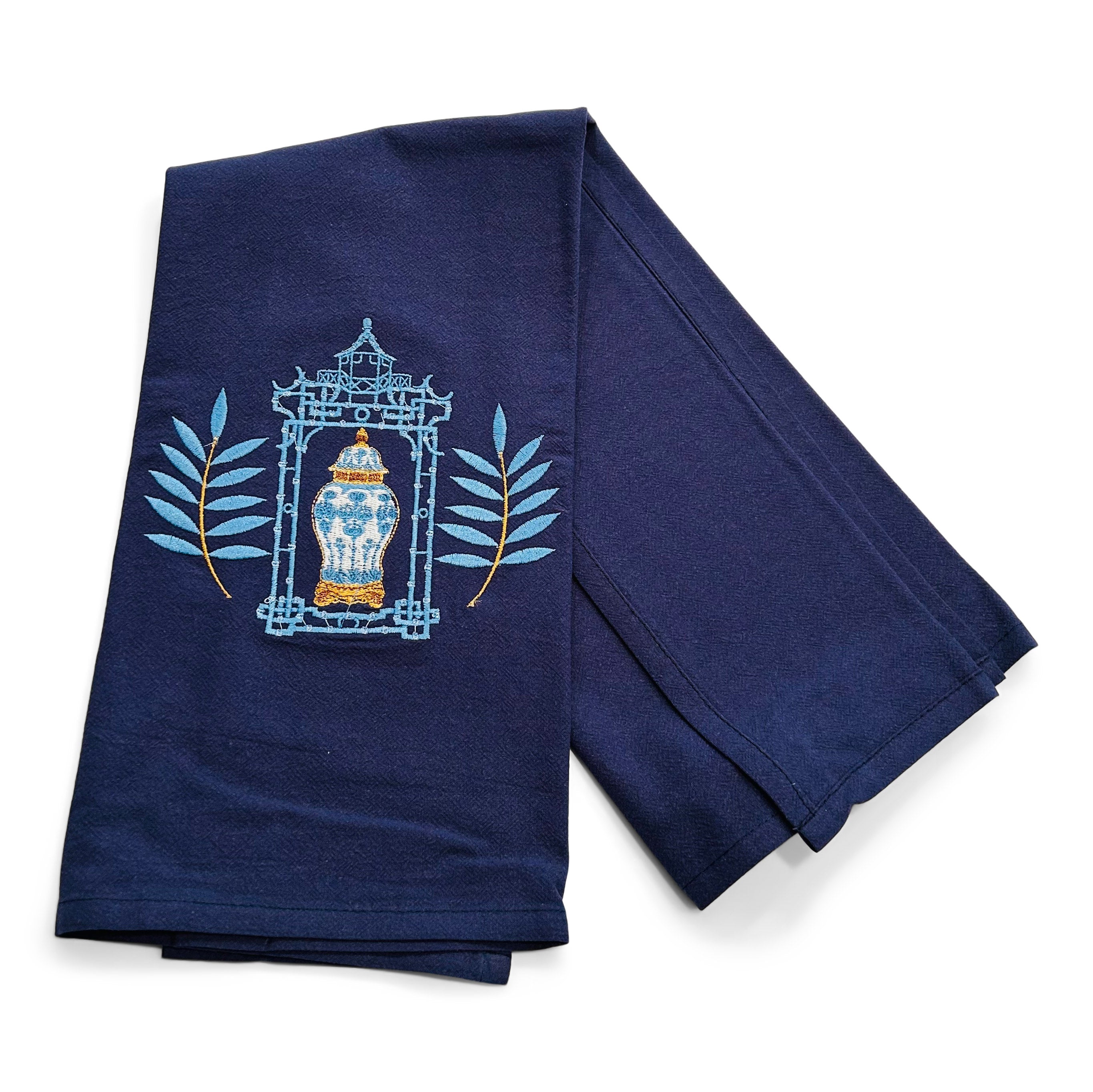 Ginger Jar, Pagoda, Laurel Wreath on navy