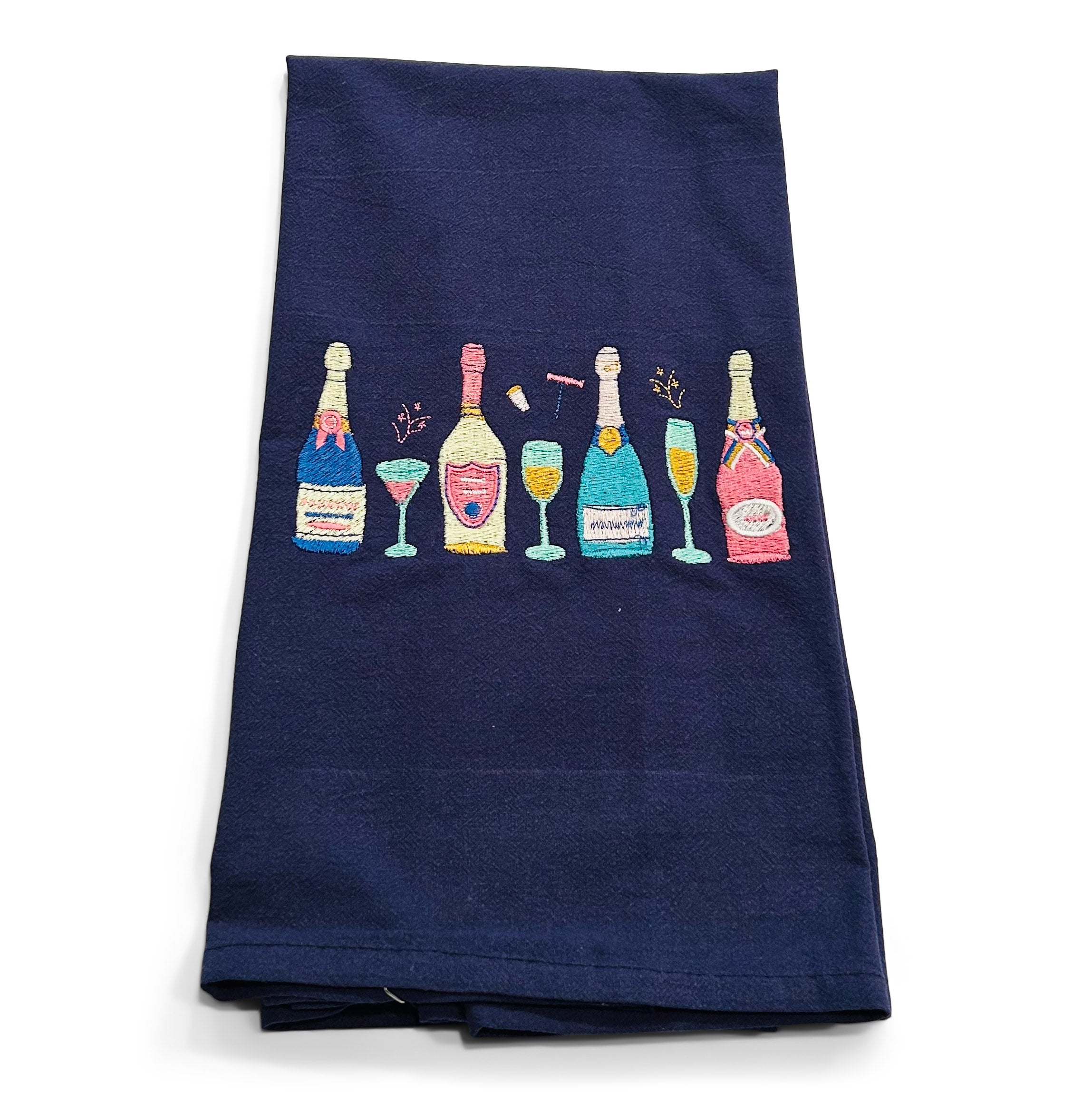 Row of Champagne Bottles on navy