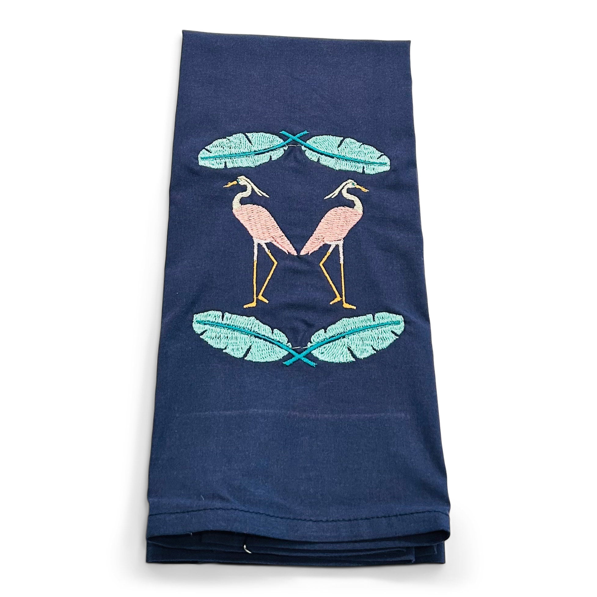 Herons with Palm Fronds on navy
