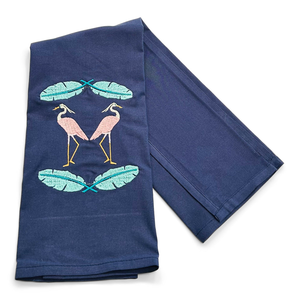 Herons with Palm Fronds on navy