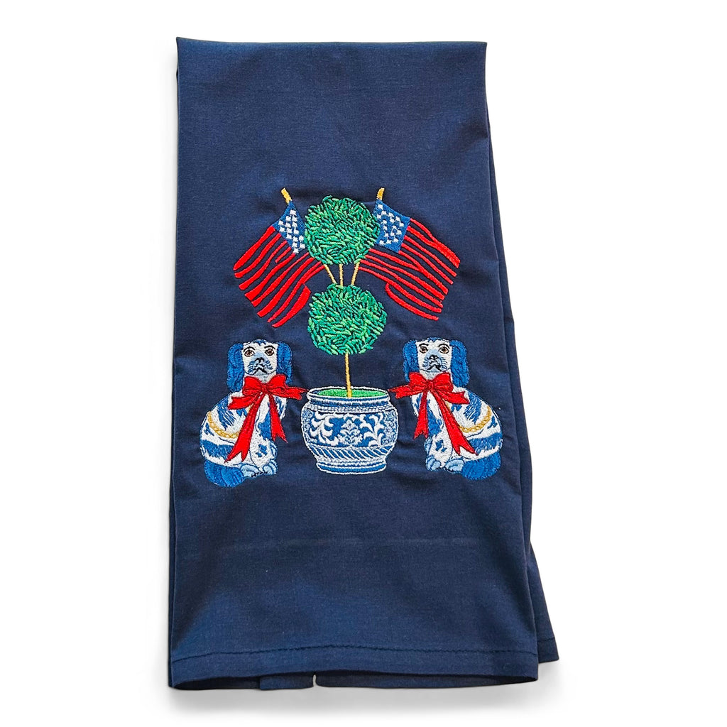 Patriotic Staffordshire Dogs - Topiary - Flags on navy