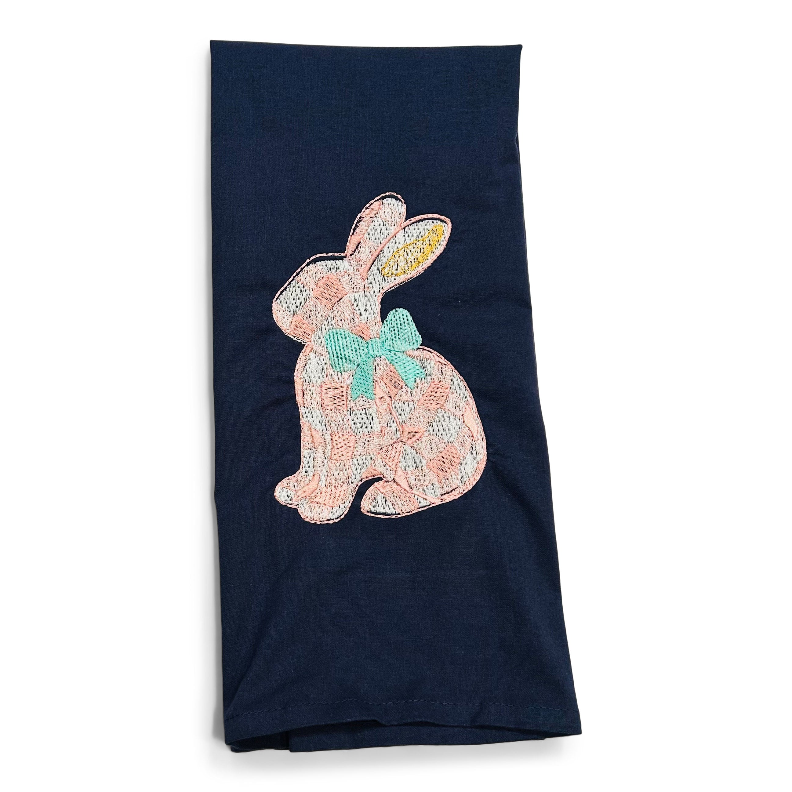 Pink Gingham Bunny with Teal Bow on navy