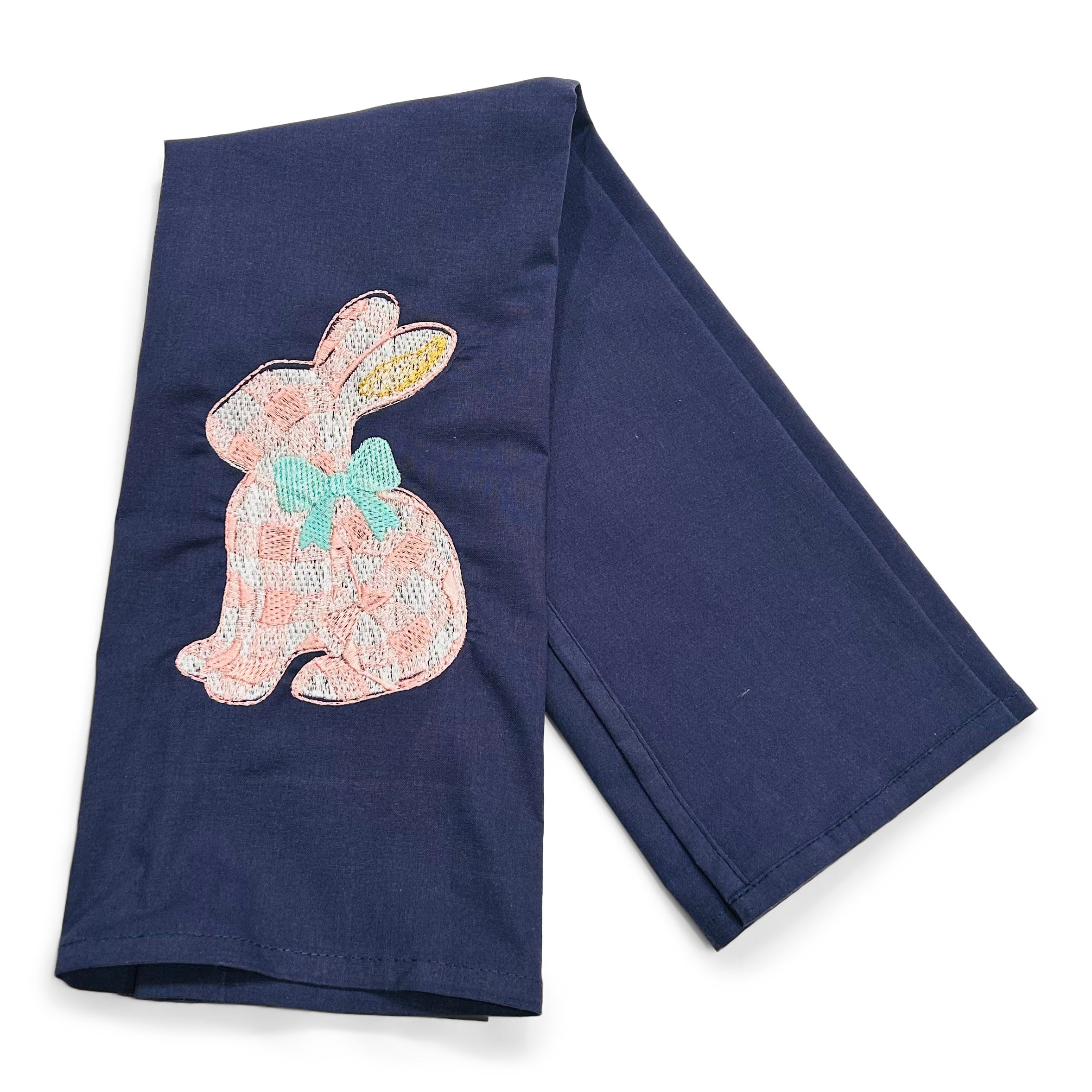 Pink Gingham Bunny with Teal Bow on navy