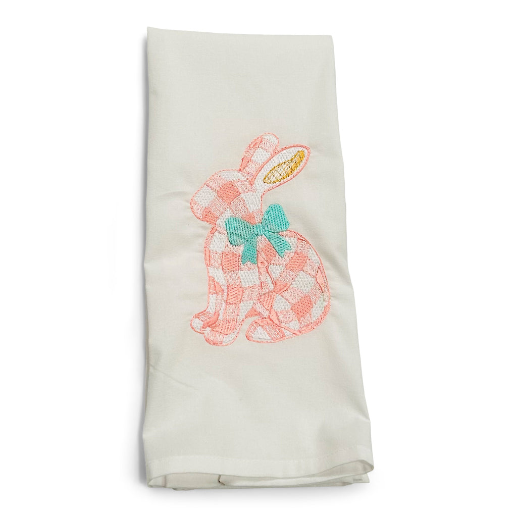Pink Gingham Bunny with Teal Bow on white