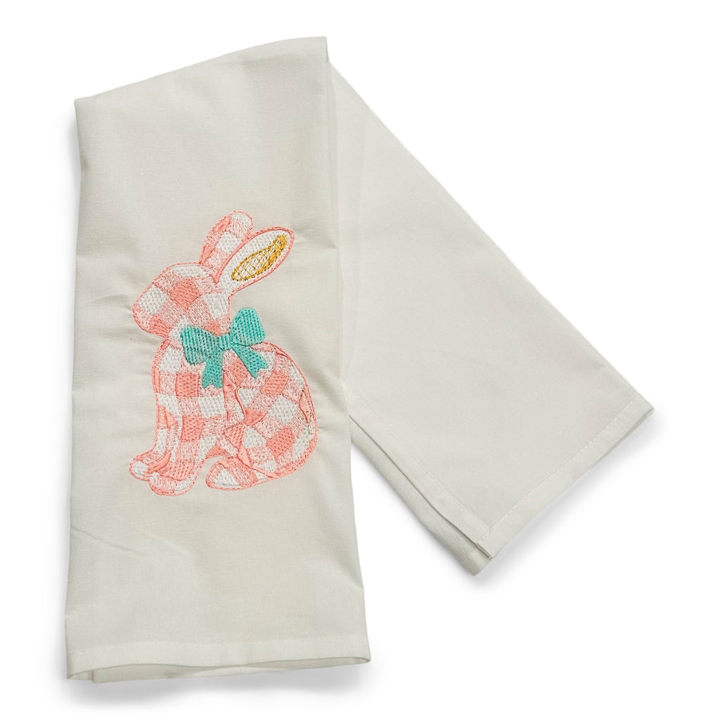 Pink Gingham Bunny with Teal Bow on white