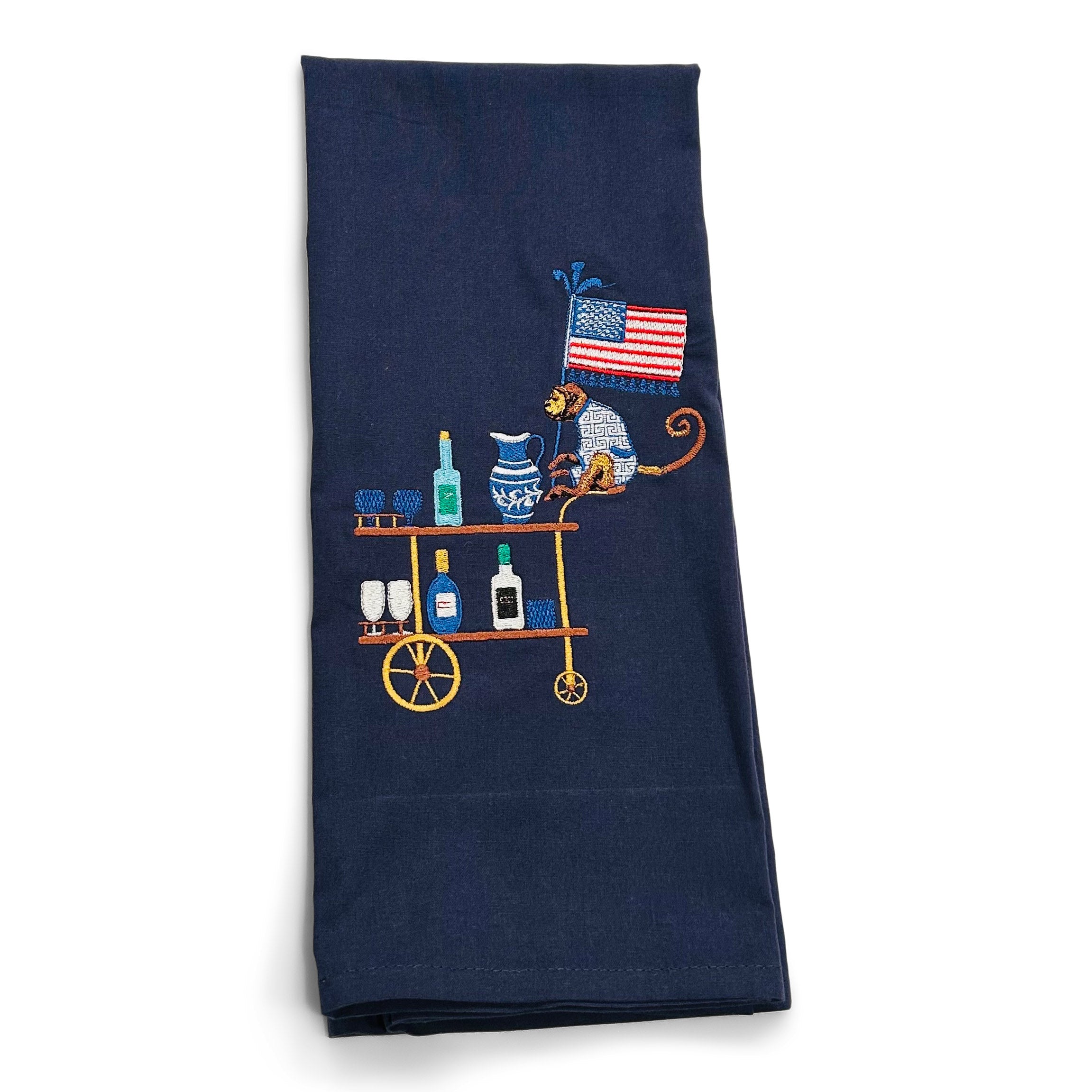 Bar Cart with American Monkey on navy