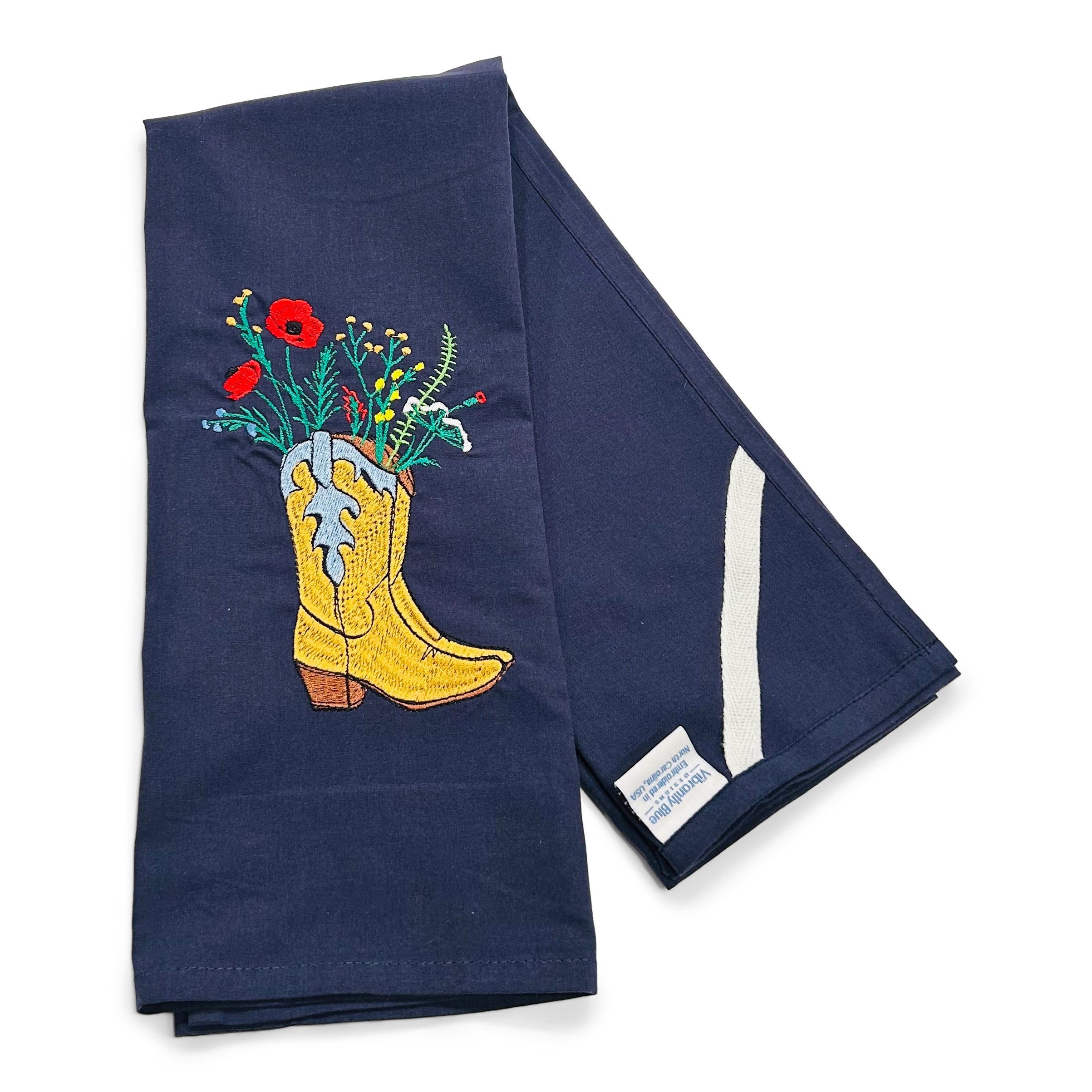 Cowboy Boots Gold with Wildflowers on navy